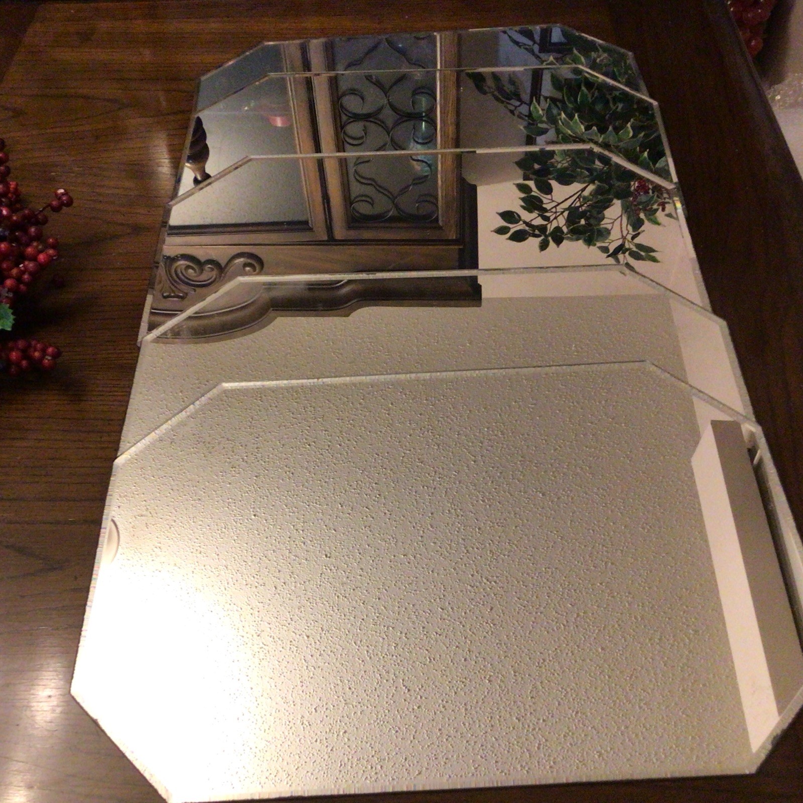 Vintage Mirrored Placemats.Octagon with Beveled Edges. 5 Placemats. Estate Sale.