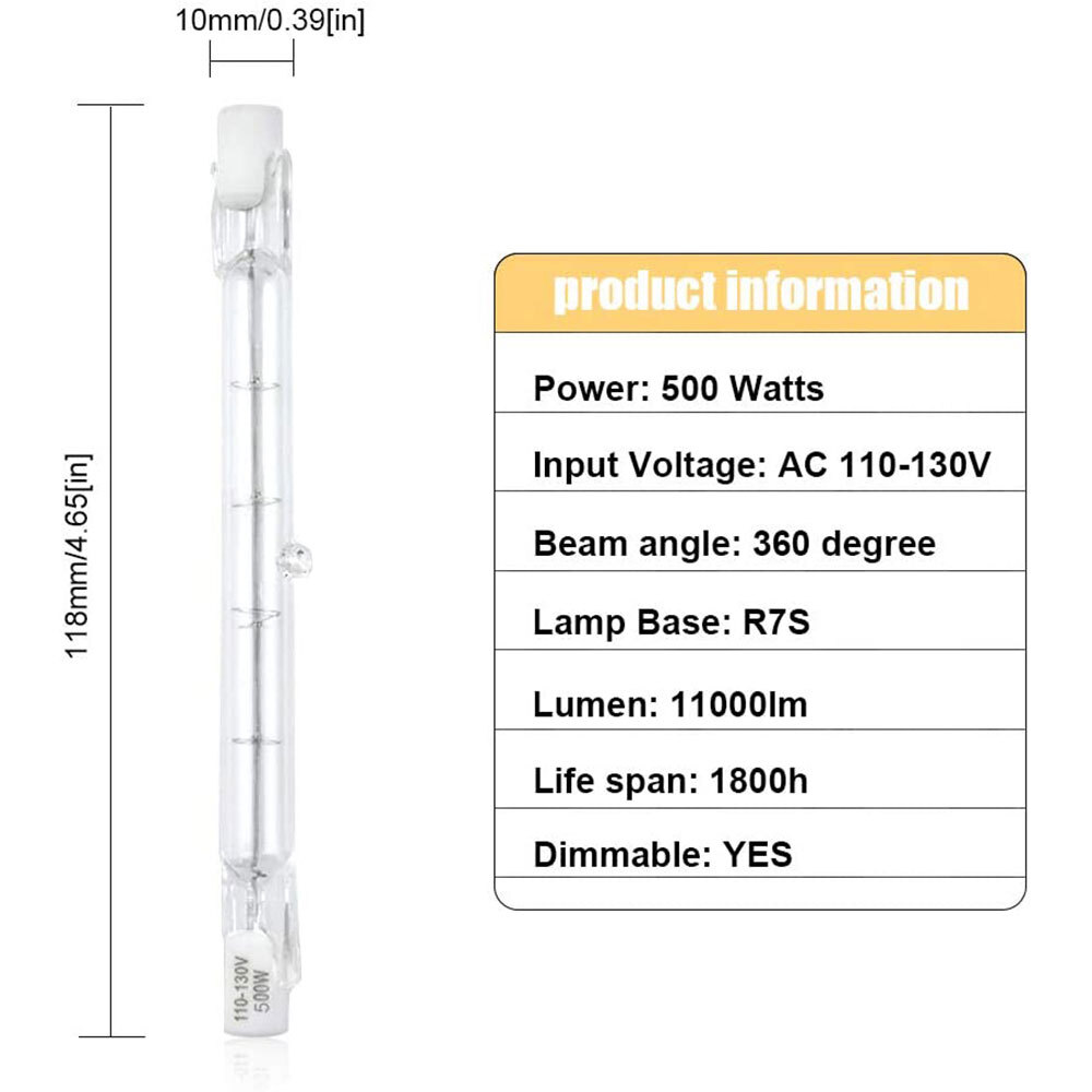 10X J Type 500W 500 watt T3 120V R7S 118mm Double Ended Bulb Light 4.65″