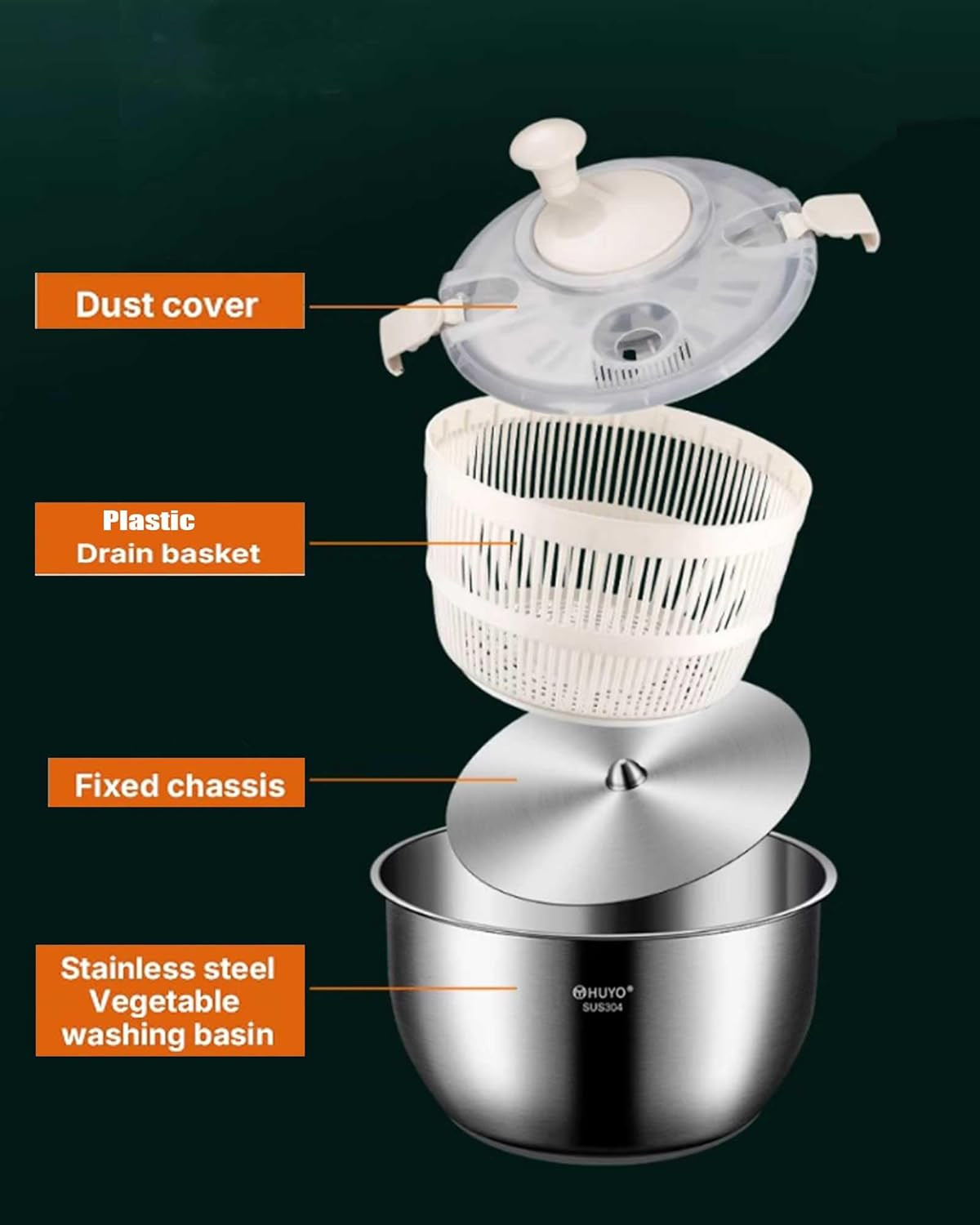 Large 5.3QT Salad Spinner – Quick Spin & Drain, Multi-Use Colander