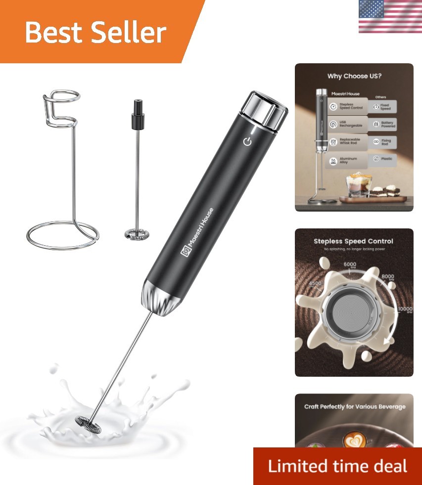 Rechargeable Milk Frother with Stepless Speed Control, LunaFro Max Handheld E…