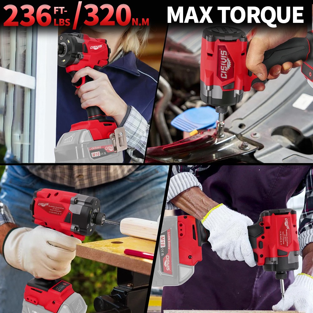 Brushless Cordless 1/4″ Hex Impact Driver With Bettery For Milwaukee M18 Battery