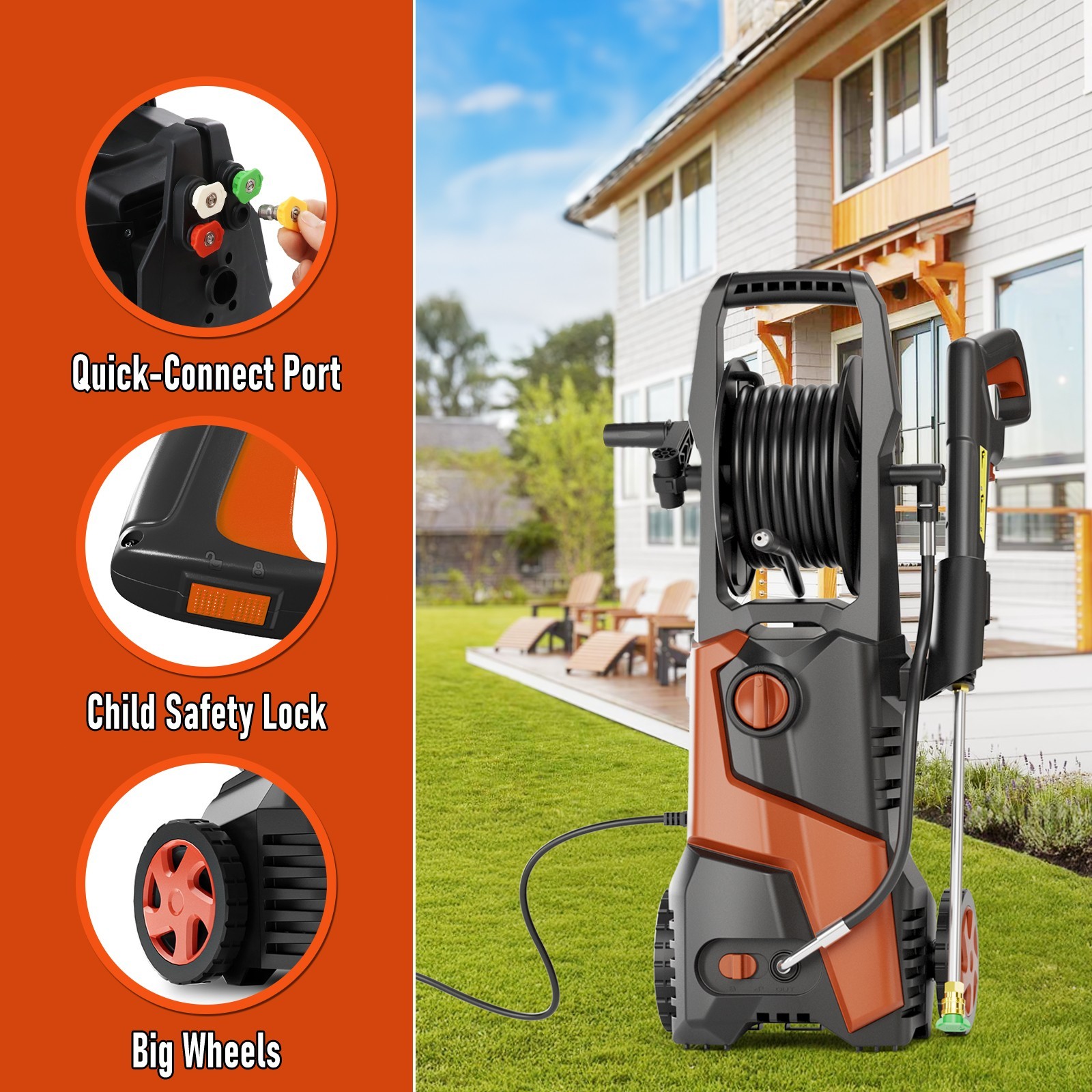 Electric Pressure Washer 5000 PSI 3.2 GPM Power Washer 4 Quick Connect Nozzles
