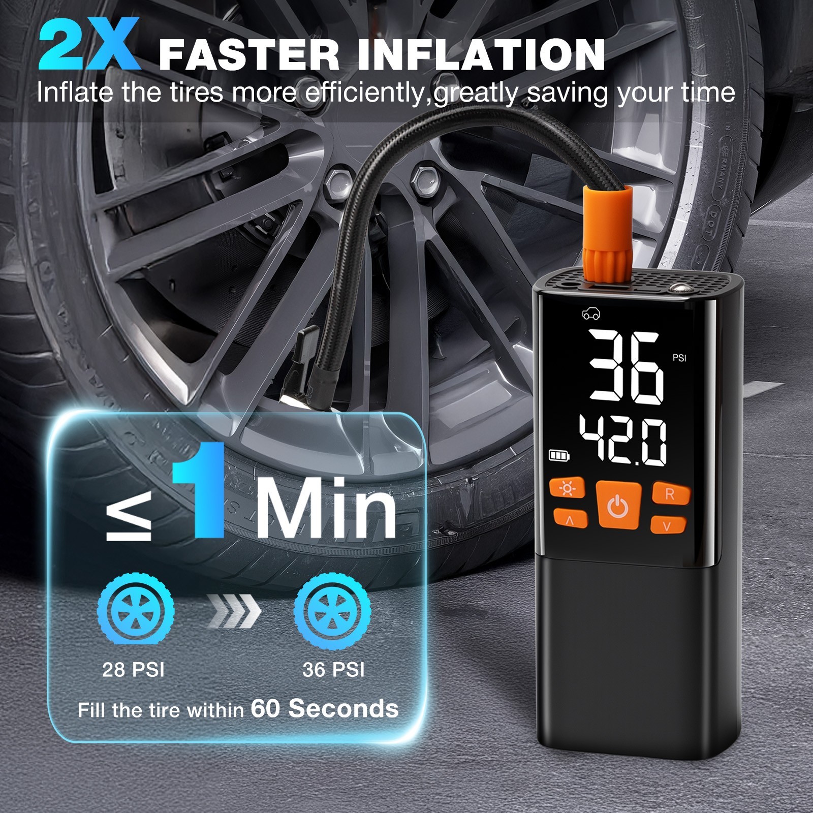 SHALL Tire Inflator Portable Air Compressor Portable Cordless,150PSI 3X Fast