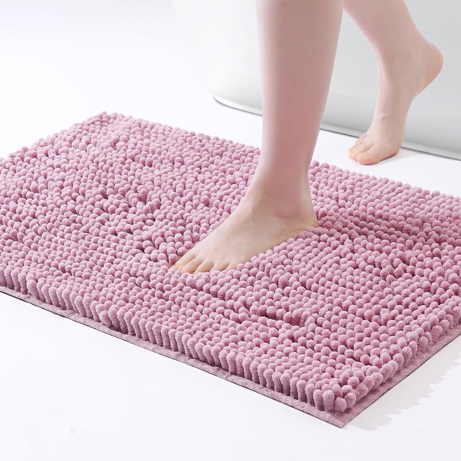 Chenille Bath Mat – Non-Slip Fluffy Shag Bathroom Rug Super Absorbent Microfiber