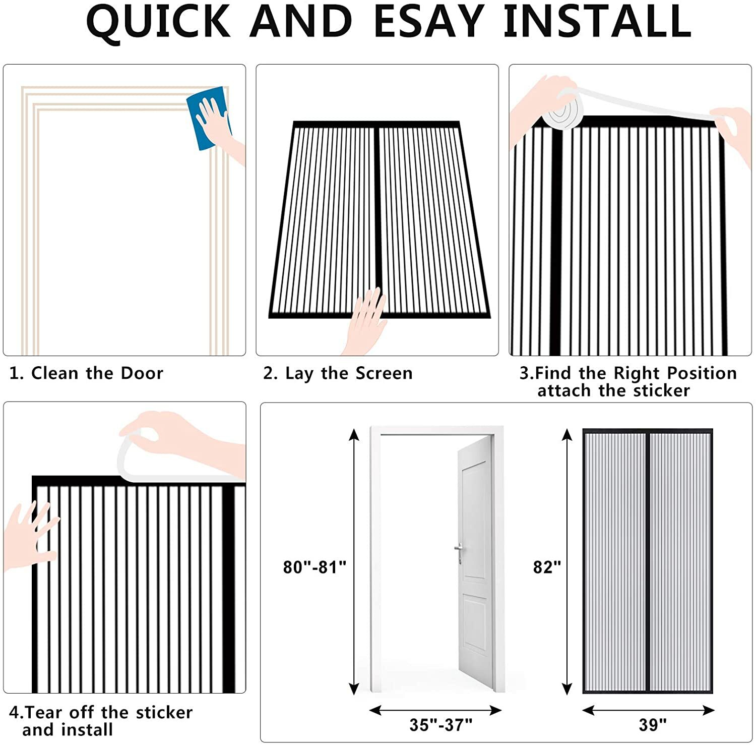 Magnetic Screen Door Mesh Curtain Durable Heavy Duty Mosquito Net Bug Hands Free