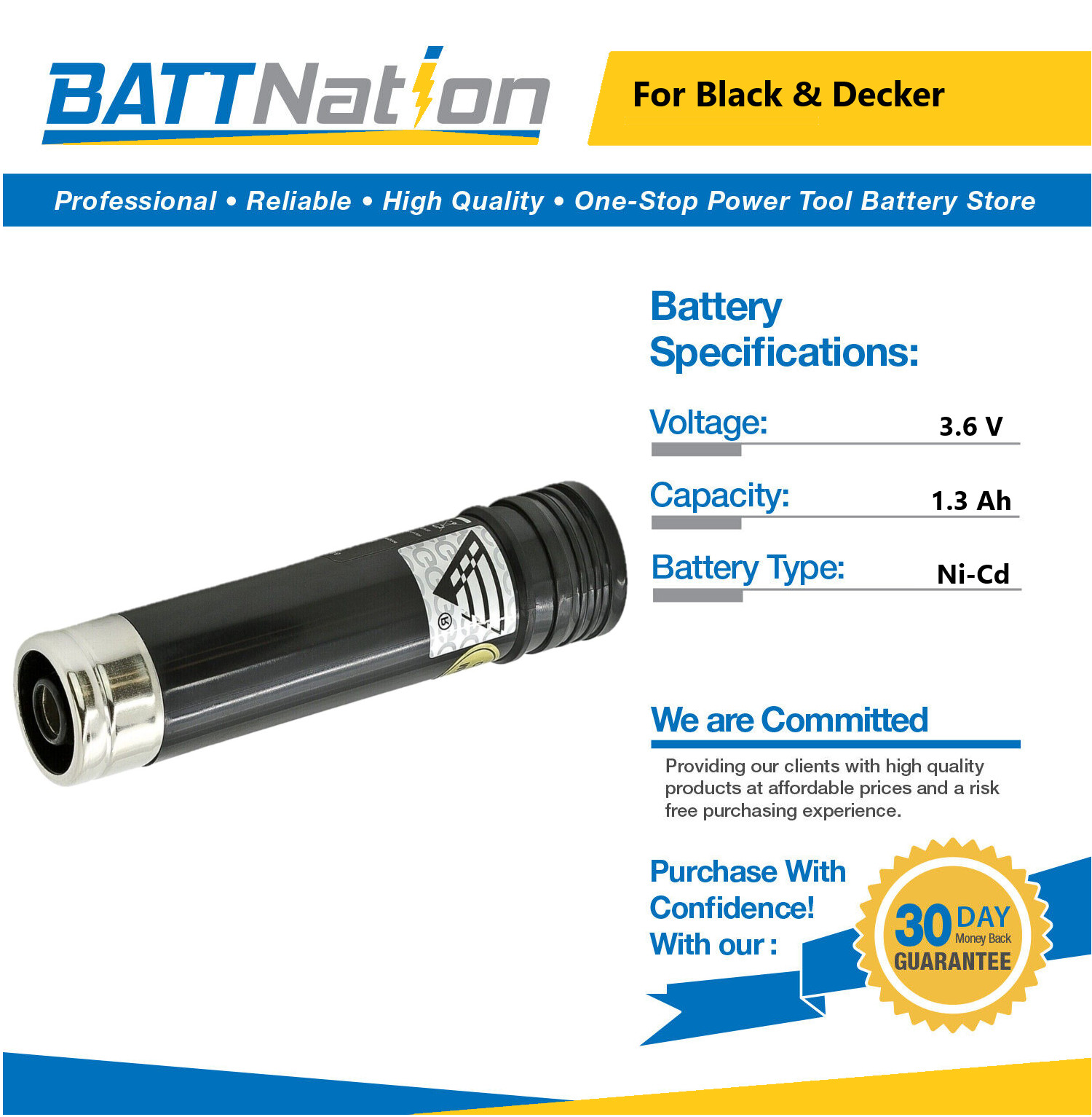 3.6V 1.3Ah NiCd Battery for Black & Decker VP100, VP110, VP130, VP143