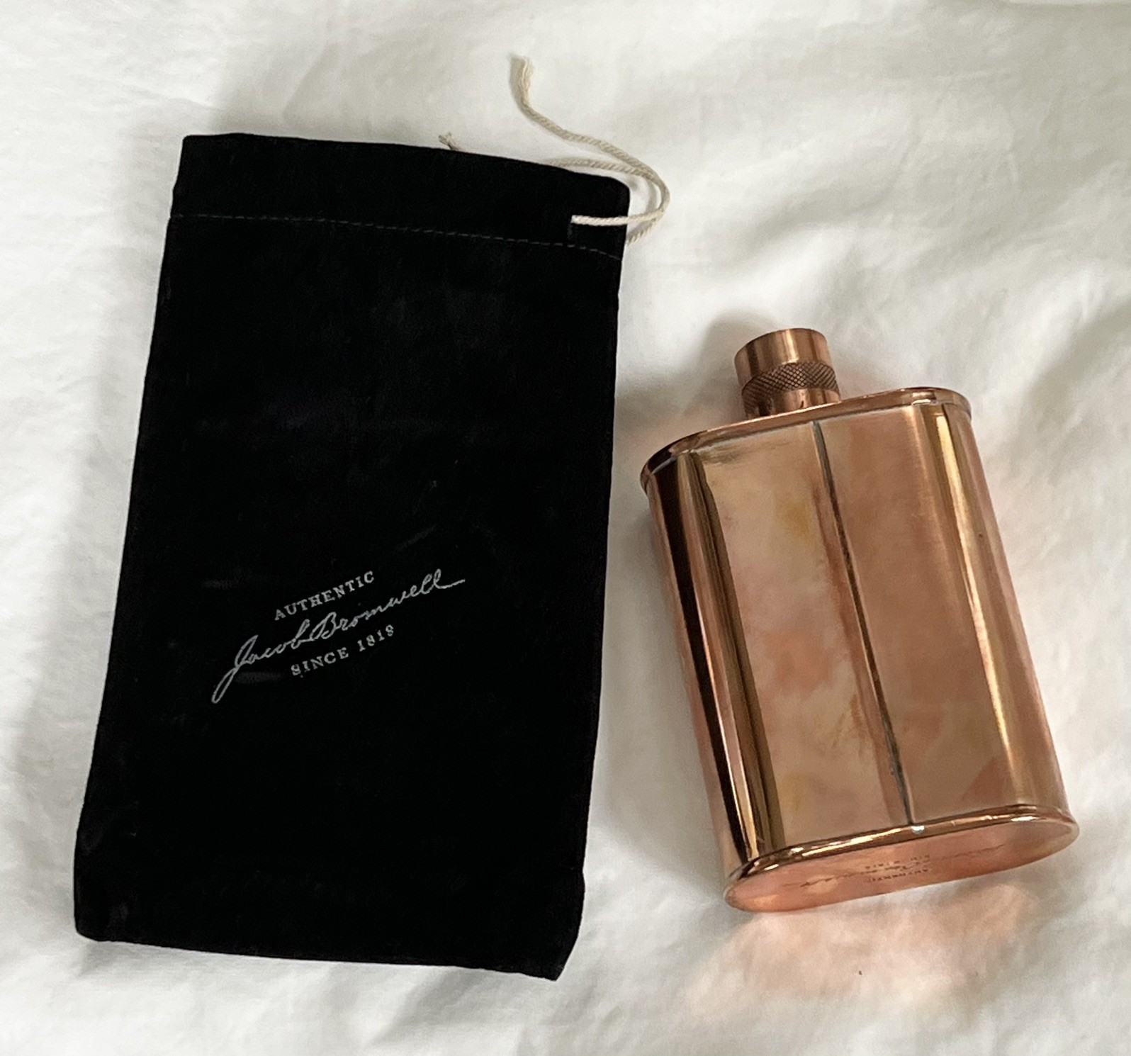 JACOB BROMWELL COPPER FLASK VERMONTER 9oz 5″ TIN-lined Natural Patina