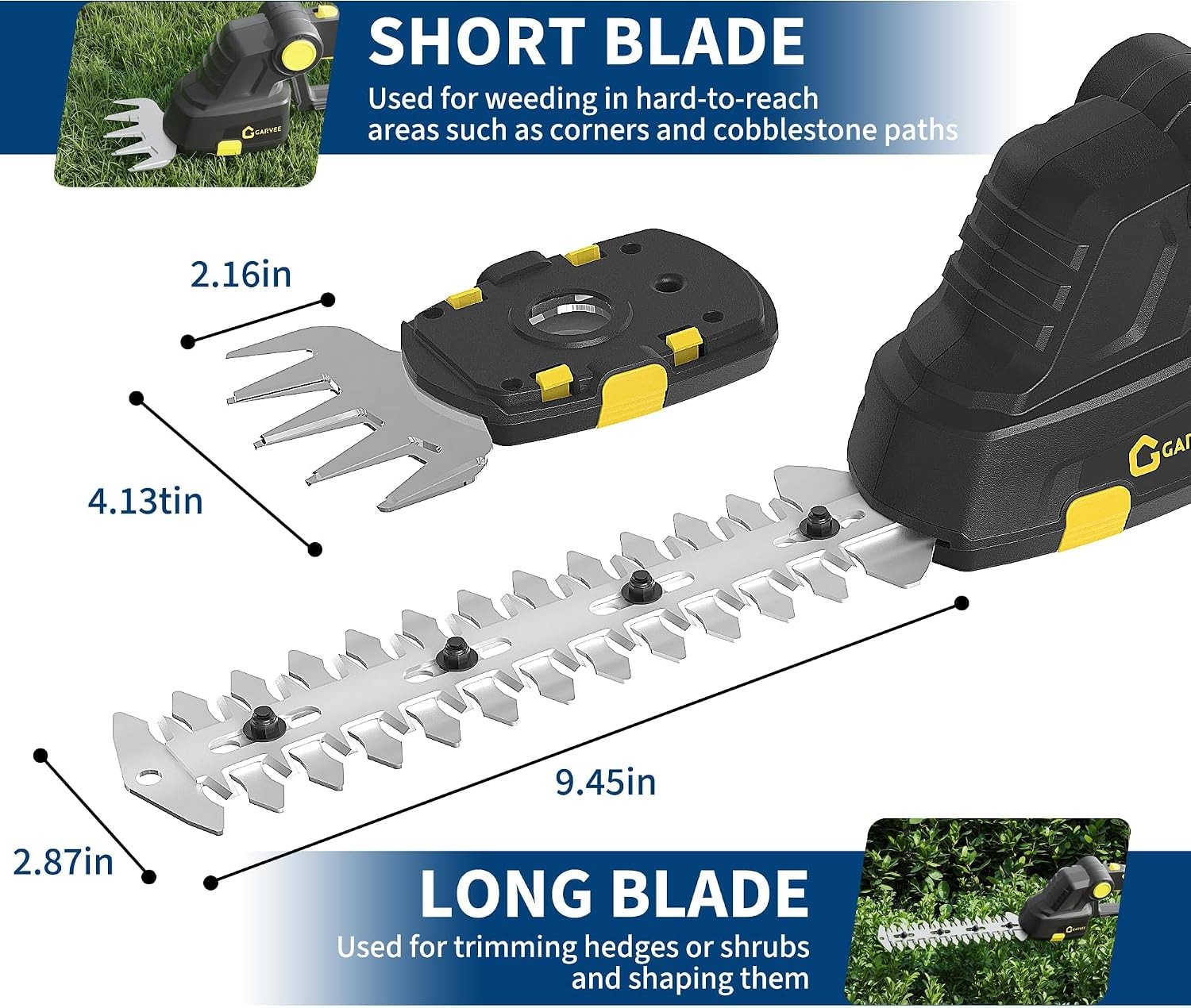 Cordless Hedge Trimmer 20V Battery 2-in-1 Electric Grass Shear and Shrub Trimmer