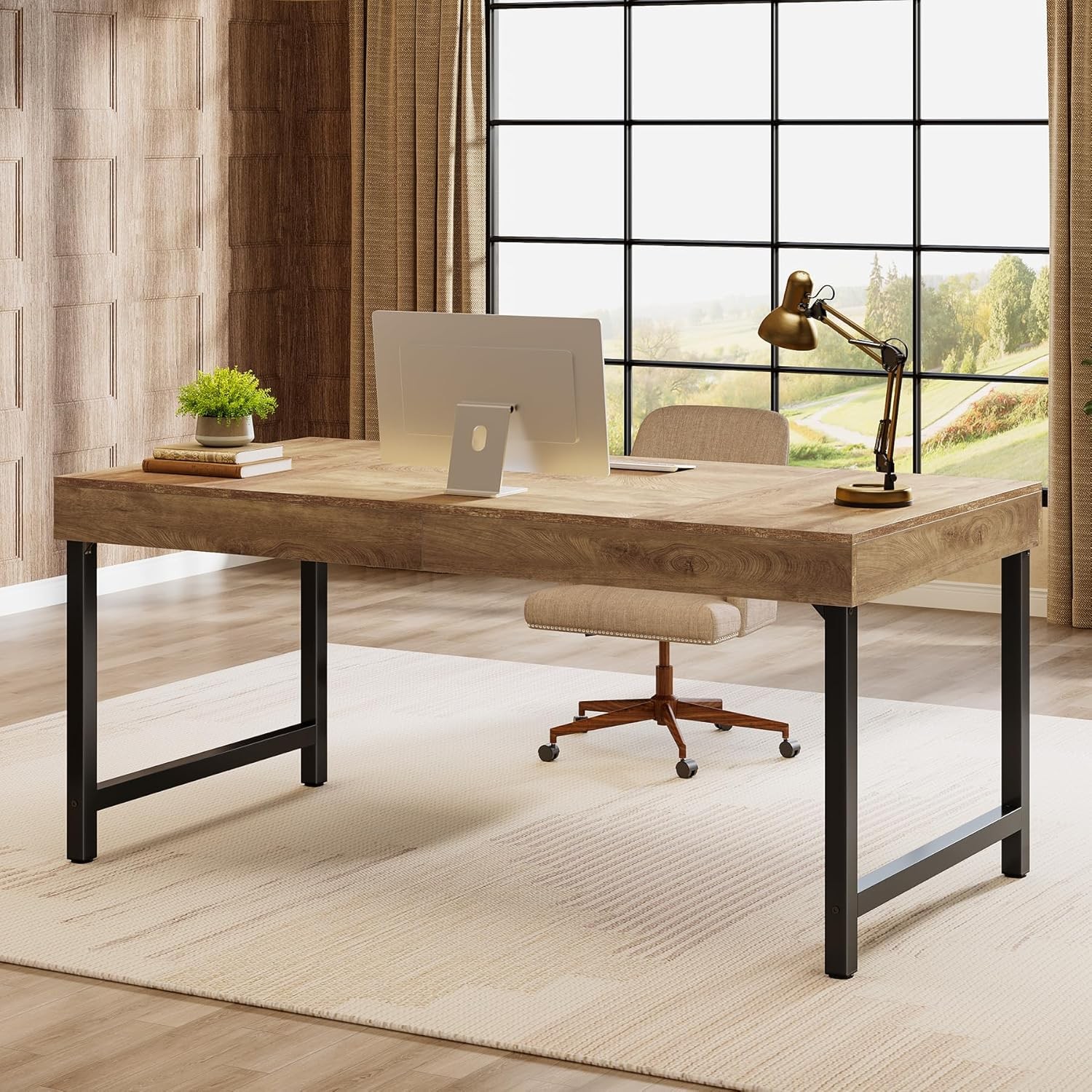 55″Industrial Executive Desk for Home Office, Rustic Simple Computer Laptop Desk