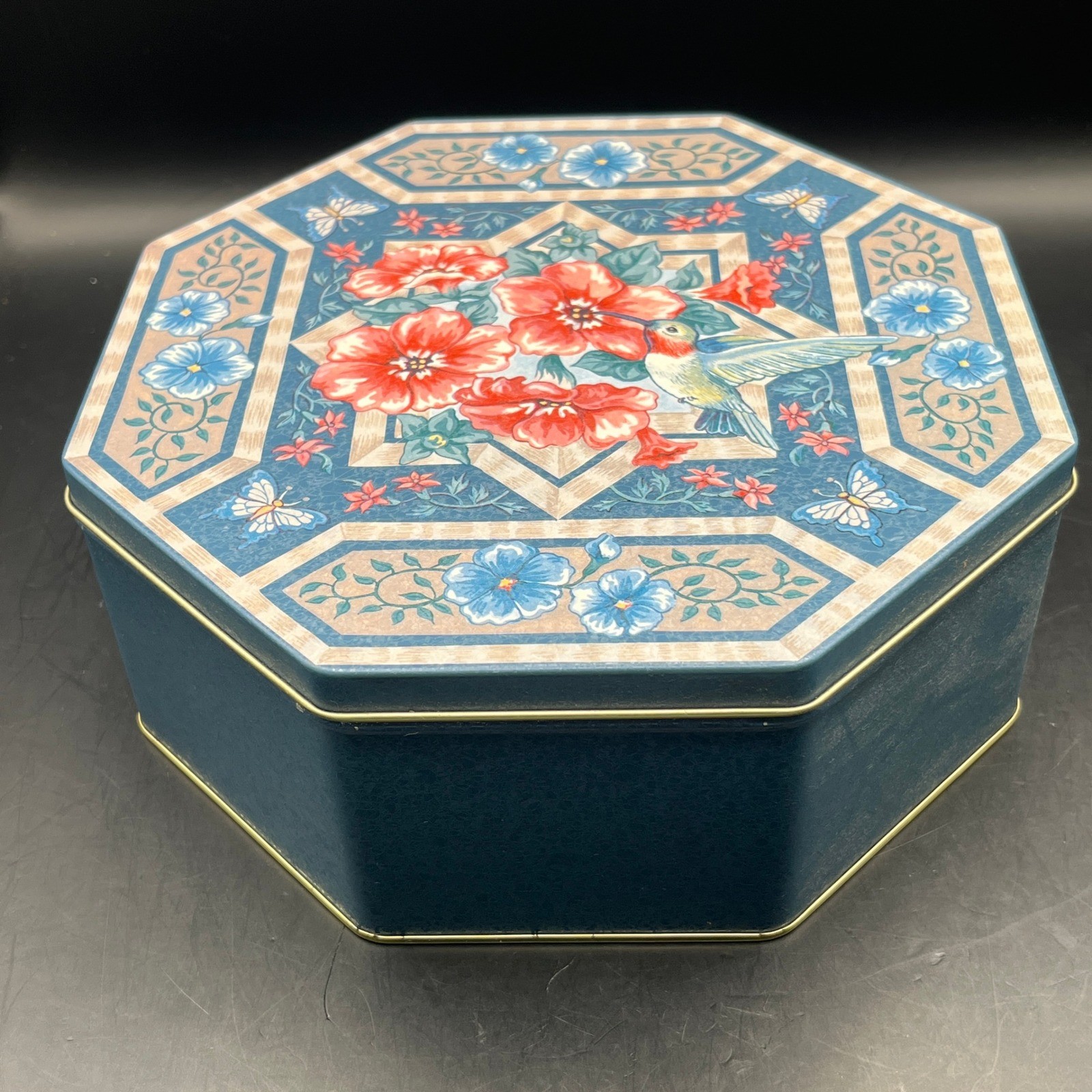 Partylite Windsor Garden Hummingbird Tin TIN ONLY Octagon 3″ x 7.5″ Decorative
