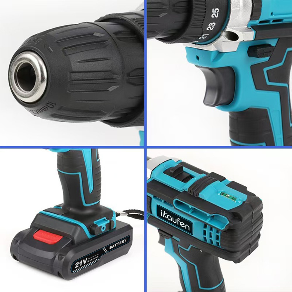 Blue Electric Drill Cordless Screwdriver Set Power Tool with 2 Battery&ChargerB2