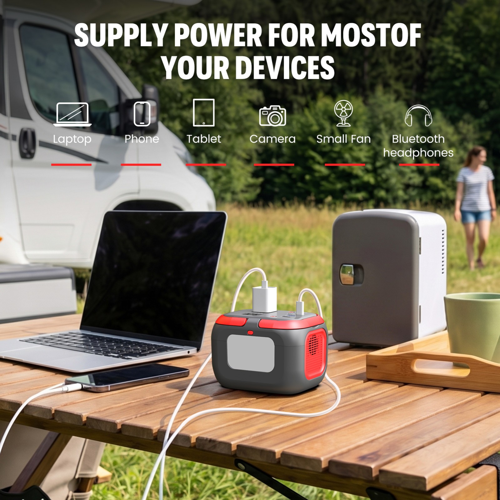100W Power Station Battery Pack AC+DC+USB+PD65W Portable Charger Solar Generator