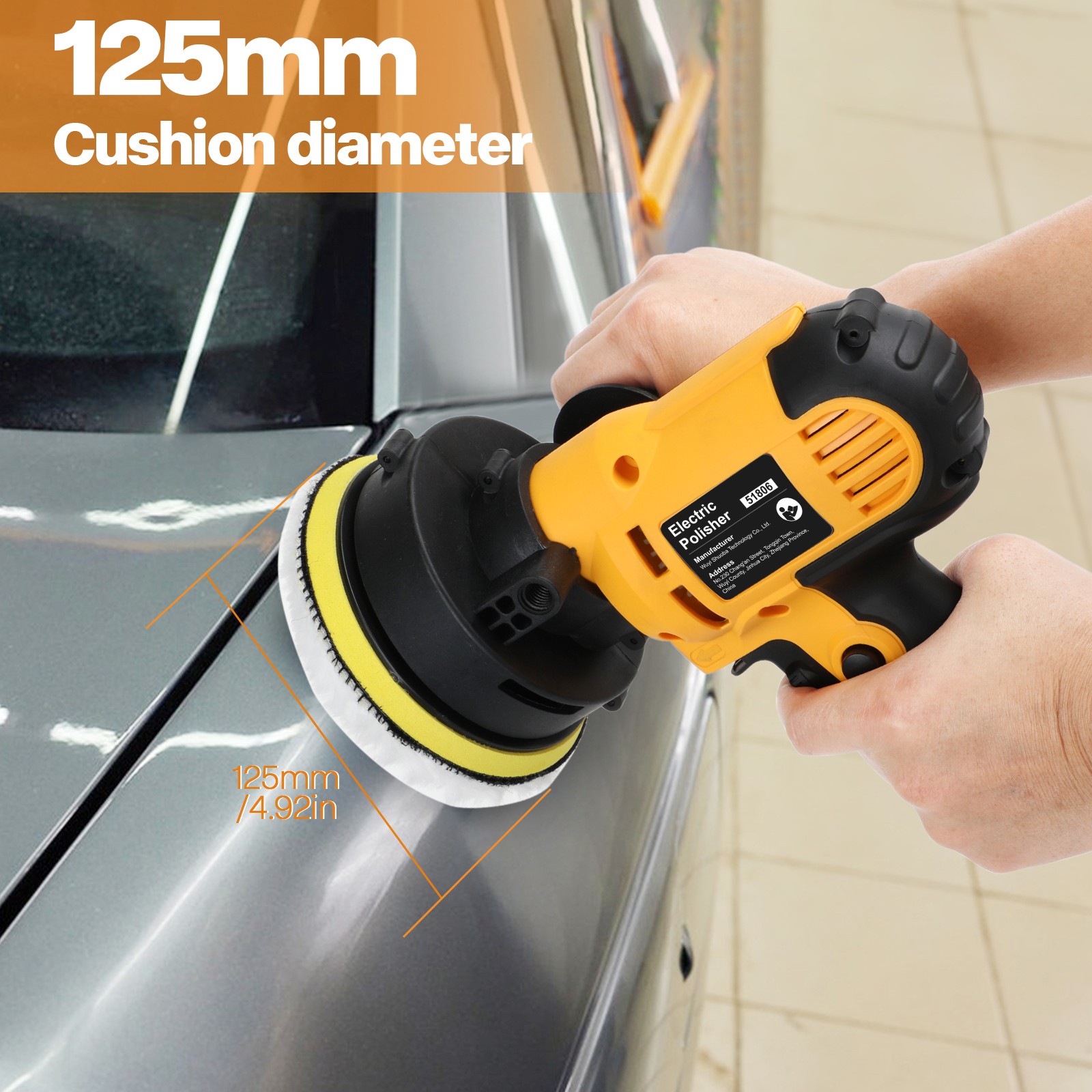 800W Car Polisher Buffer Sander Polishing Machine Kit Waxing with 5″ Pad Bonnet