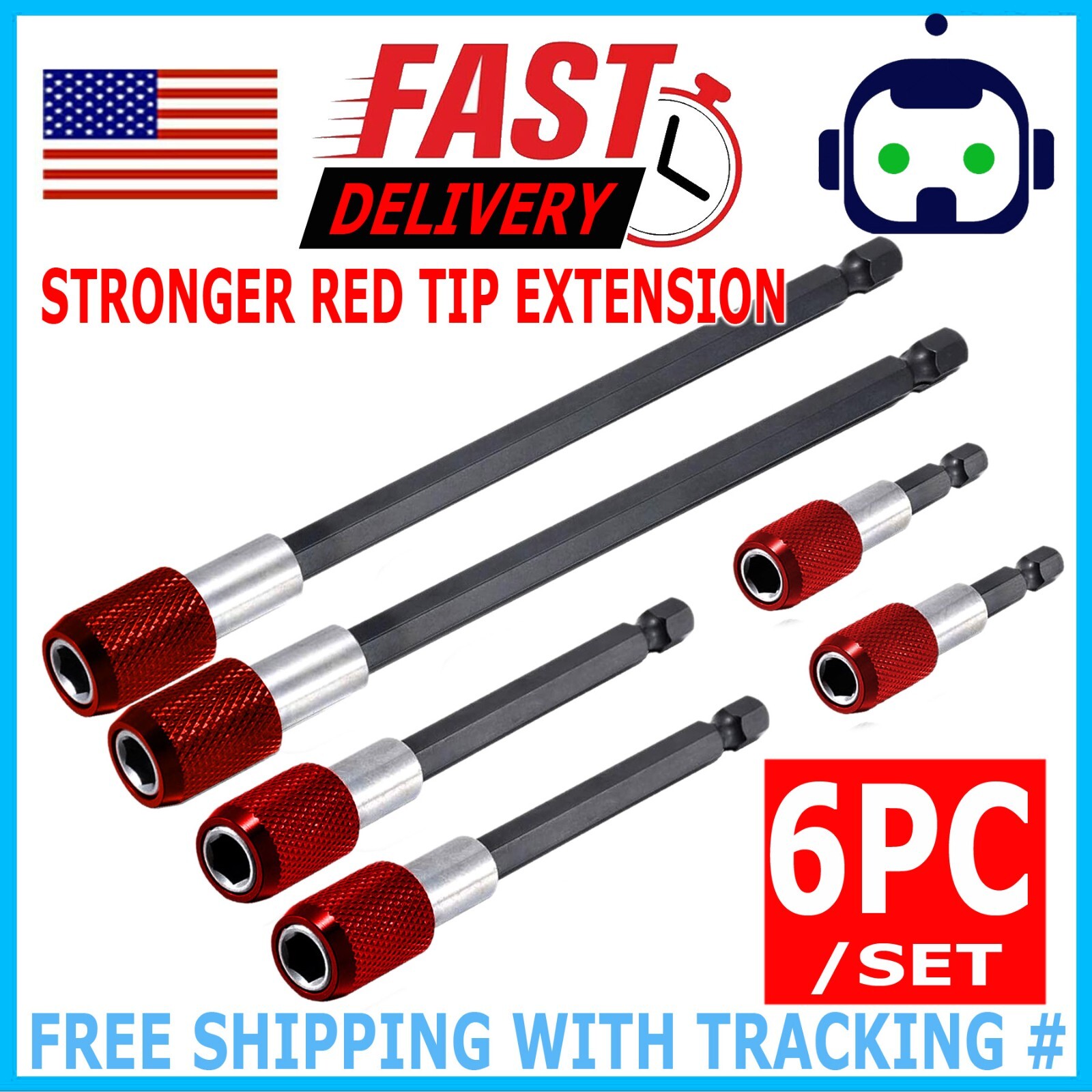 6PC 1/4″ Hex Shank Holder Drill Bit Screwdriver Extension Quick Release Magnetic