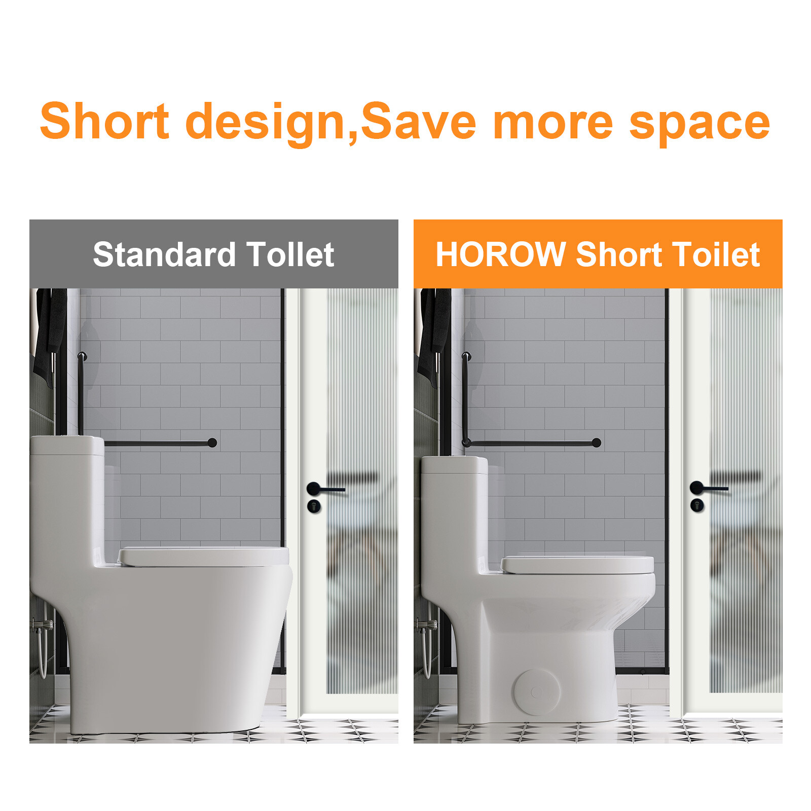 HOROW Small Modern One Piece Toilet Elongated Dual Flush w/ Soft Close Seat