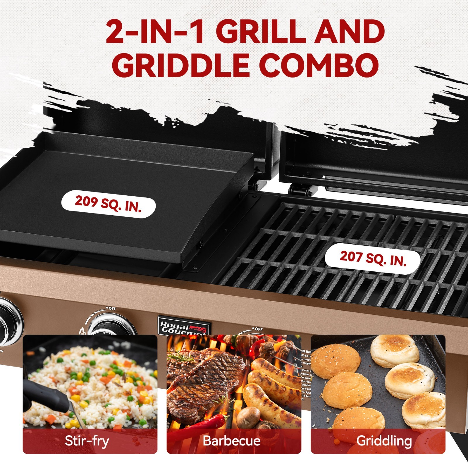 Royal Gourmet 4-Burner Portable Tabletop Grill & Griddle Combo with Hood