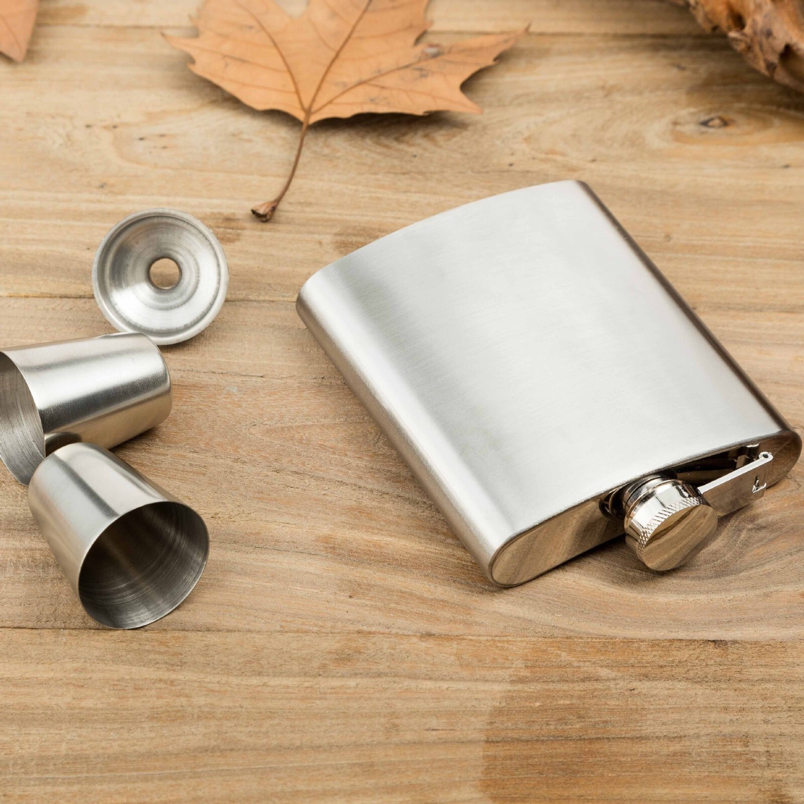 8oz Alcohol Pocket Flask w/ Portable Funnel Cups Stainless Steel Whiskey Bottle