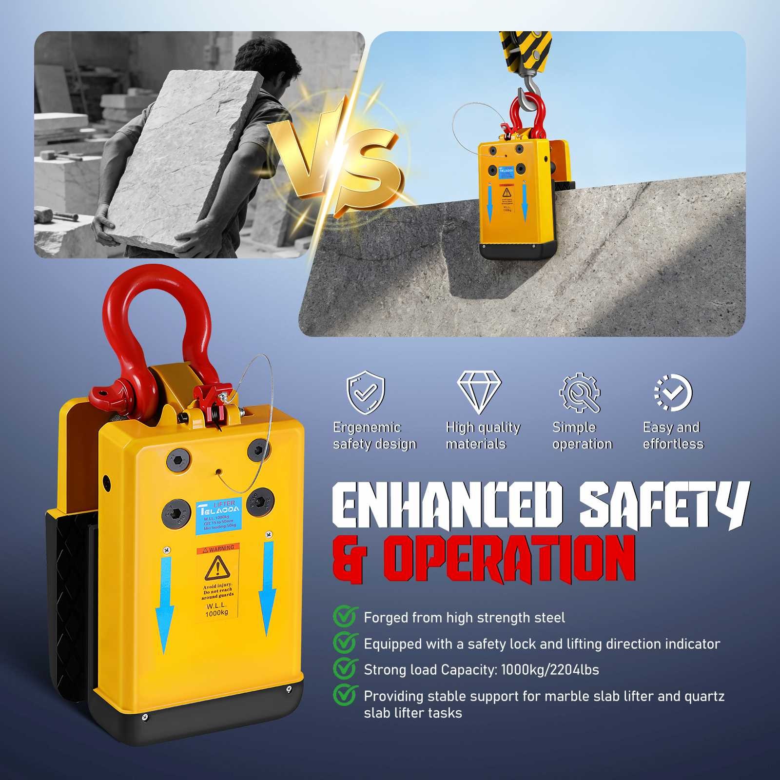1000kg 10MM-50MM Stone Lifter Stone Slab Lifting C Clamp with Soft Rubber Jaws