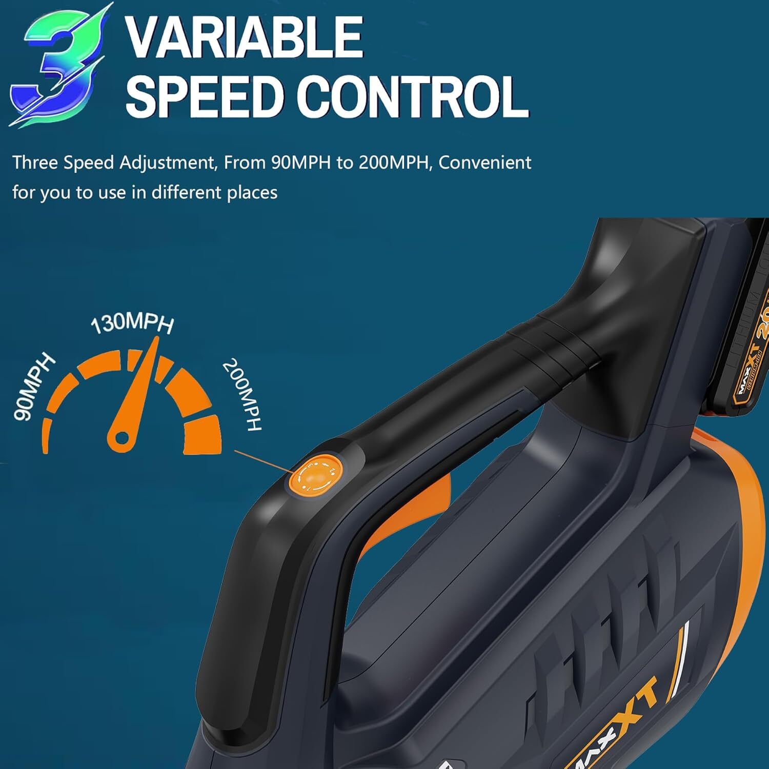 MAXXT 20V Cordless Leaf Blower, 200 MPH, 360 CFM, 2.0Ah Battery, 3 Speed