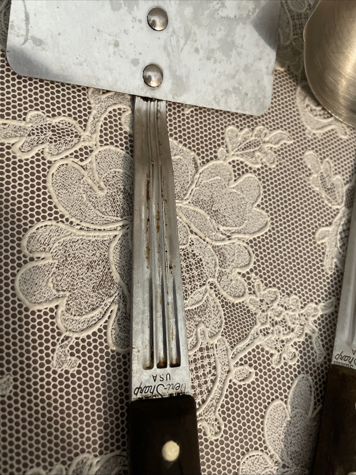 Imperial Veri-Sharp USA Stainless Steel Wood Handle Set Of 3 Spatula Masher Ladl