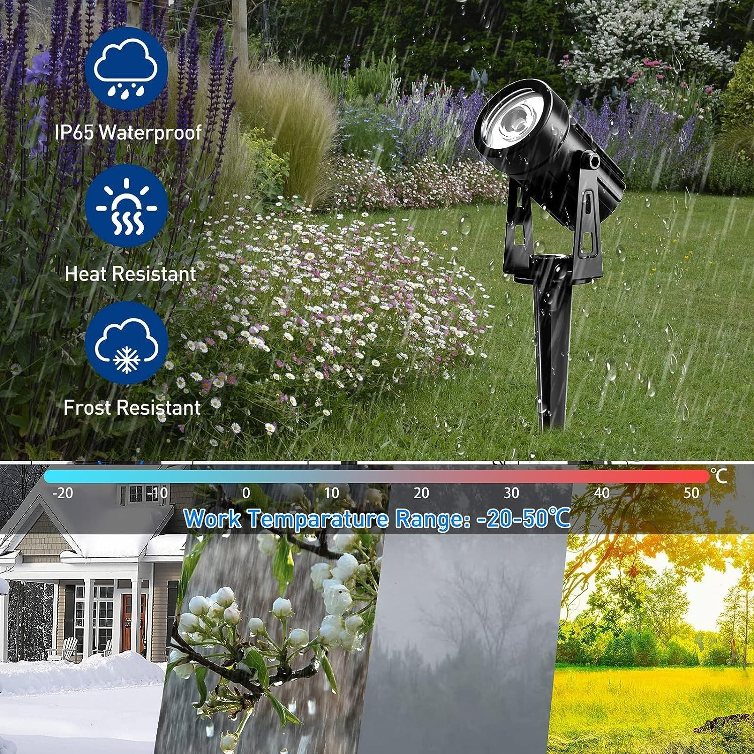 T-SUN Solar Powered Landscape Spotlight Garden Pathway Light IP65 Clear White US