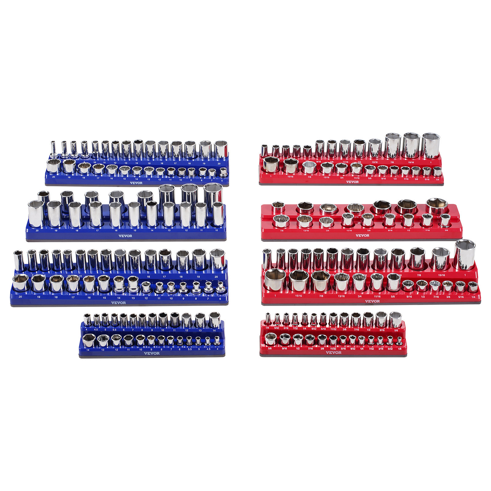 VEVOR Magnetic Socket Organizer Set 8PCS Socket Trays Blue & Red for Metric SAE