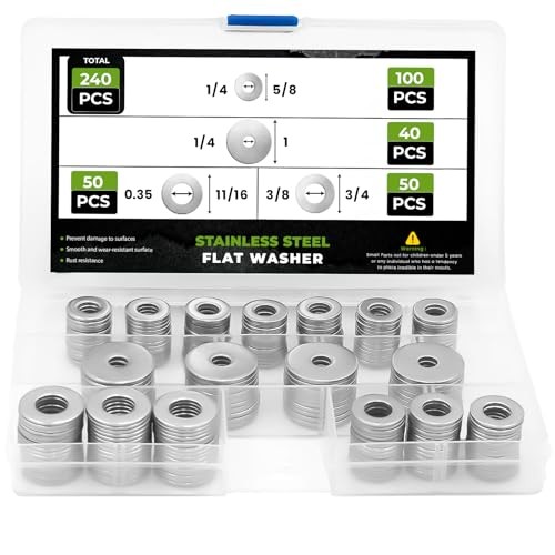 Fender Washers for Screws (240 Pcs) — 304 Stainless Steel Flat 240 Pcs Fender