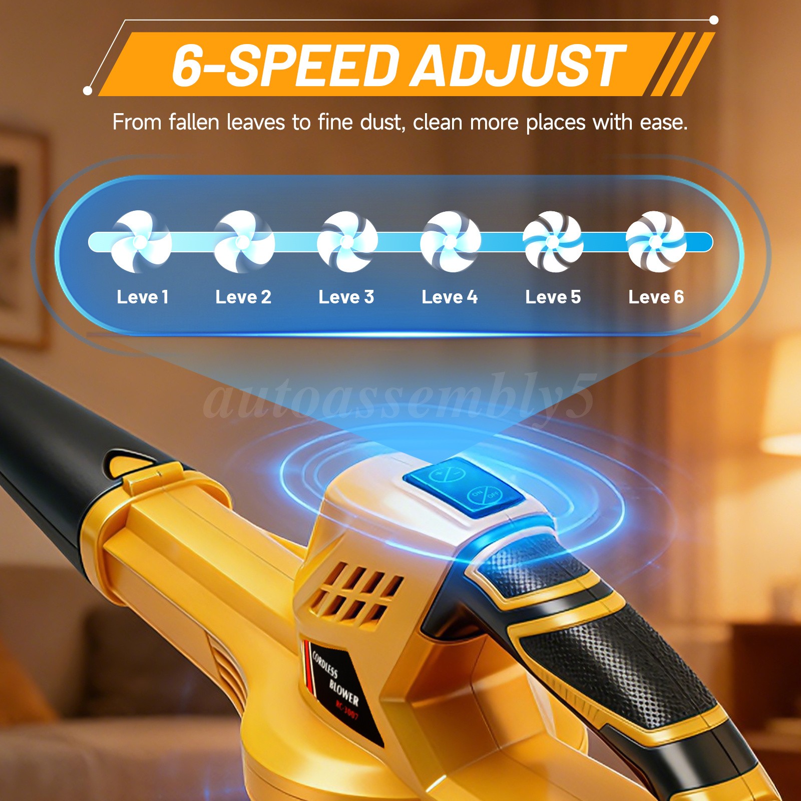 Cordless Leaf Blower, Electric with 2 Batteries, 6 Speeds & Charger Included NEW