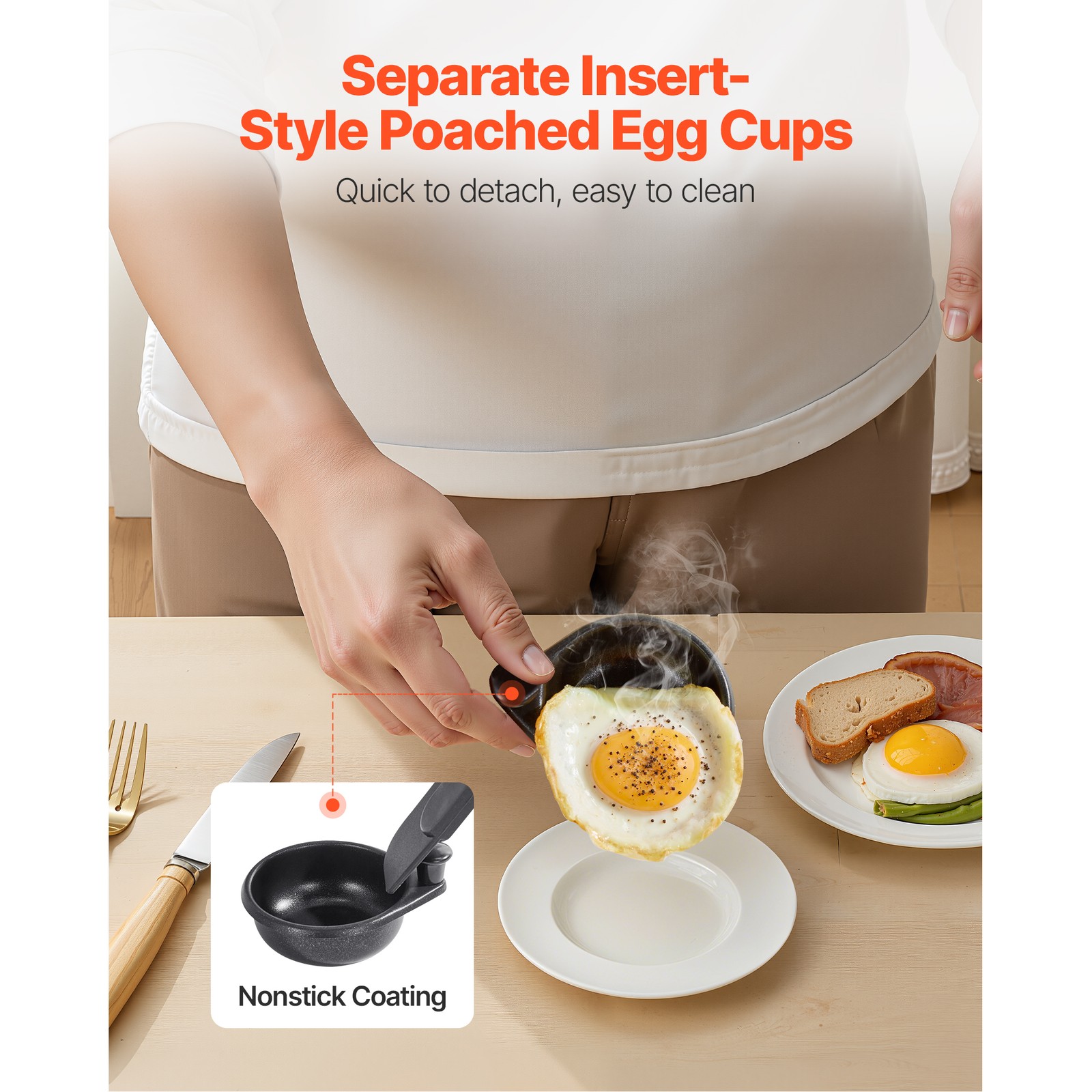 Uimoso 4-Cup Stainless Steel Egg Poacher Pan with Glass Lid Nonstick Egg Cups