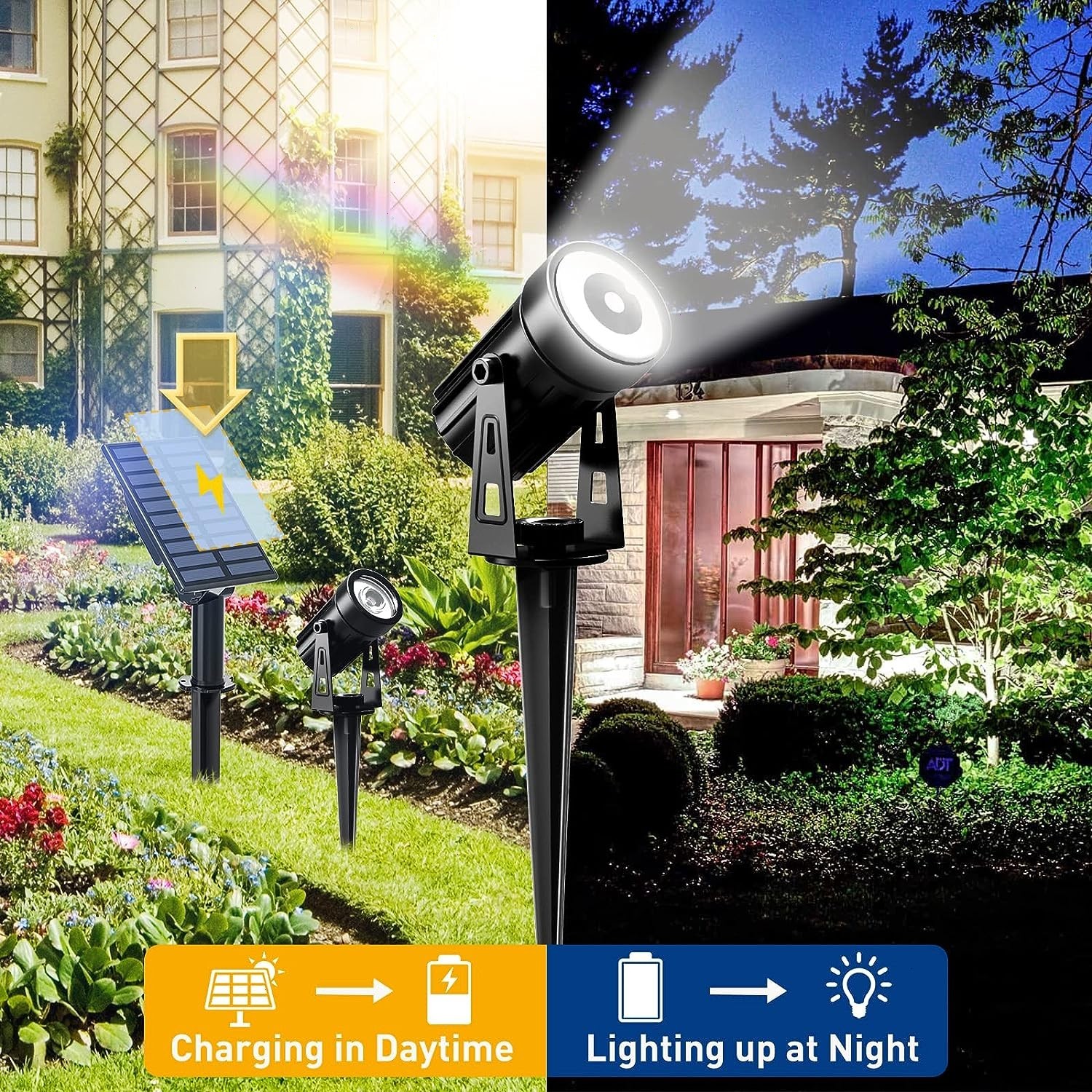 T-SUN Solar Powered Landscape Spotlight Garden Pathway Light IP65 Clear White US