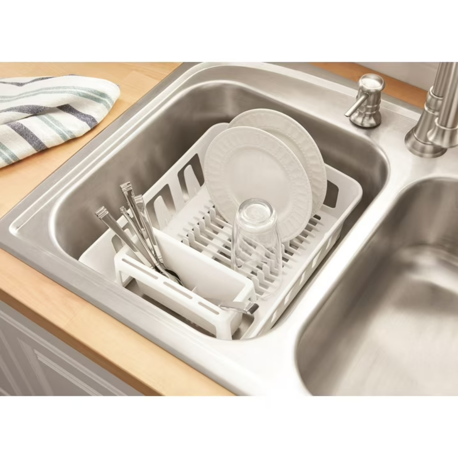 Expandable Dish Drying Rack over Sink Dish Drainer Countertop Plates Cups White
