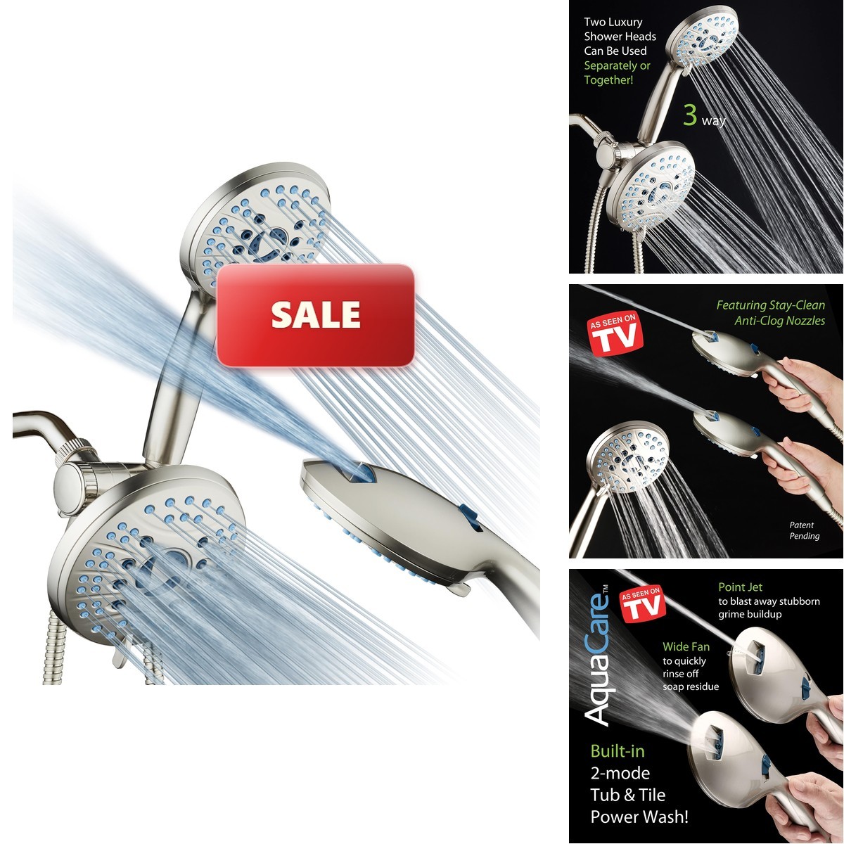 Hotel Spa AquaCare 50-mode High Pressure 7 Inch Shower Head Combo w/Dual Power