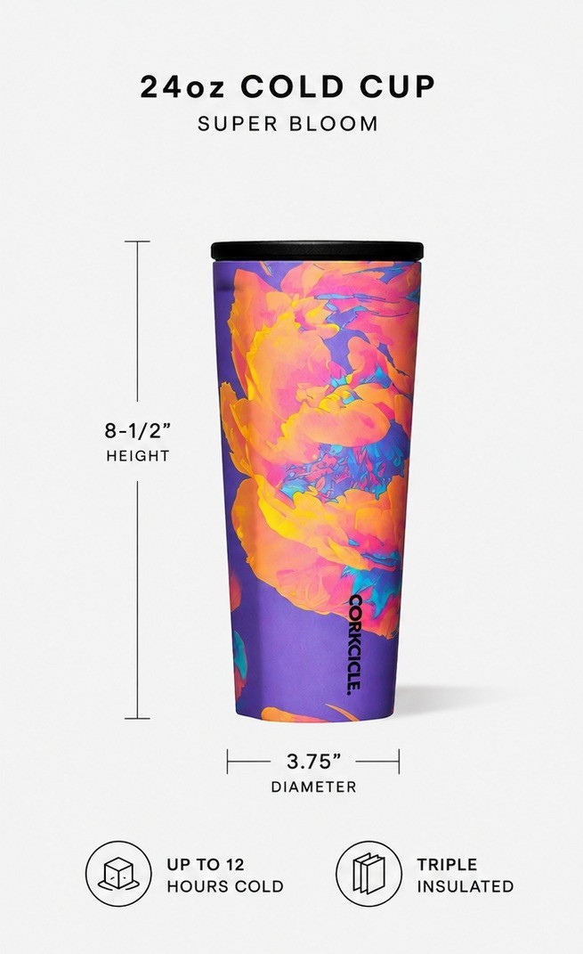 NEW Corkcicle Cold Cup 24 oz Insulated Tumbler Super Bloom 12-Hrs Cold Free Ship