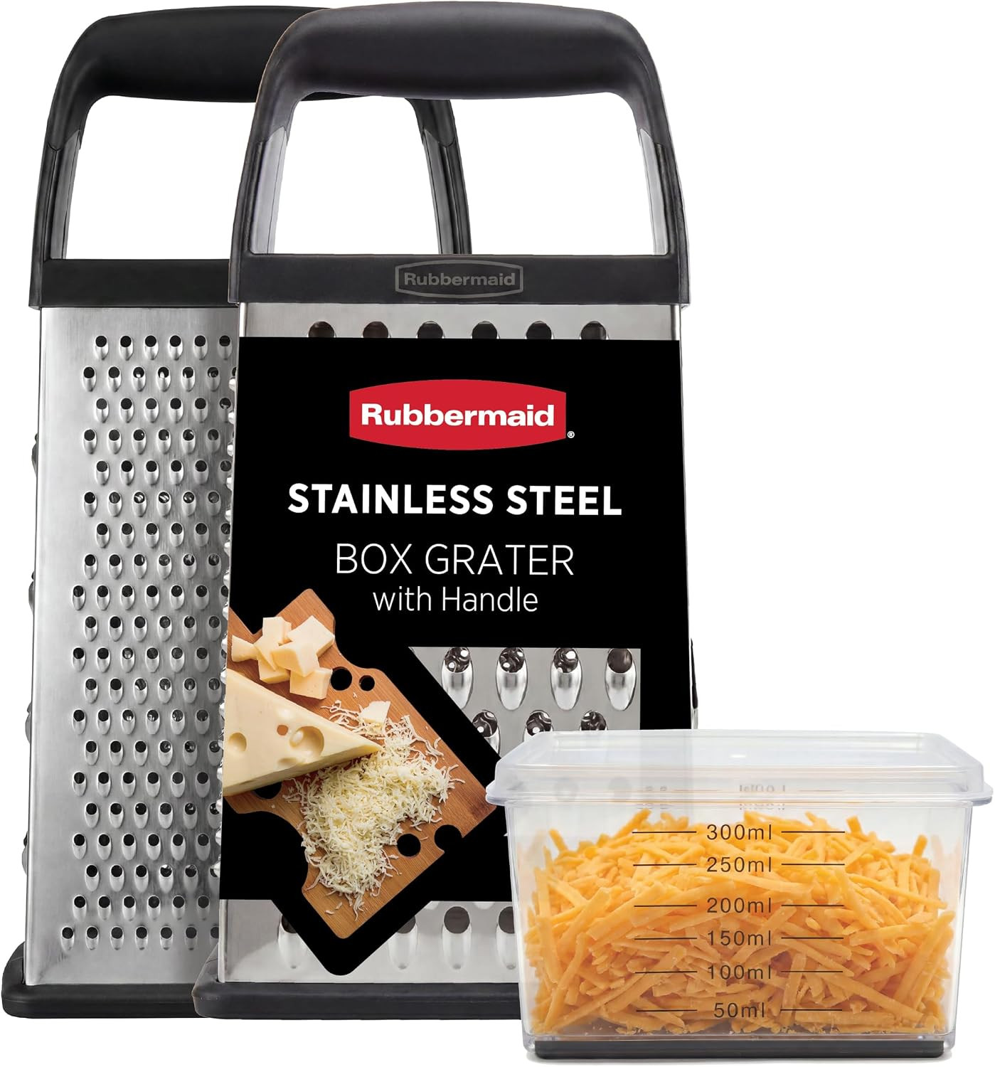 4-Sided Steel Box Grater with Measuring Container & Non-Slip Base