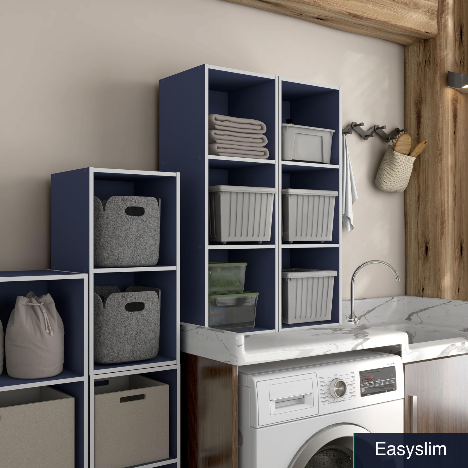 3-Cube Stackable Storage Organizer Bookcase Steel Blue Engineered Wood