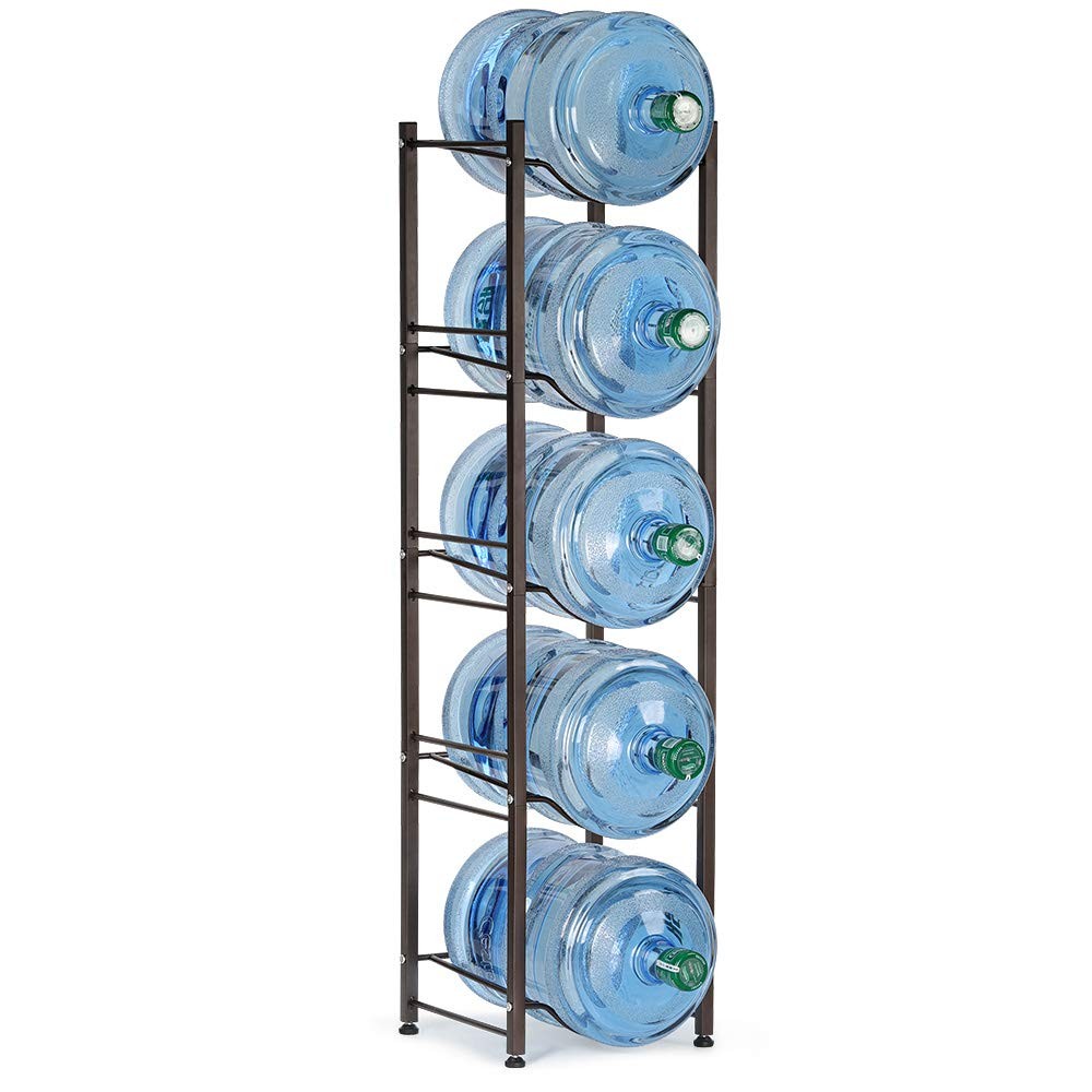 5 Gallon Water Jug Holder, 5-Tier Brown Heavy Duty Rack, Freestanding Bottle …
