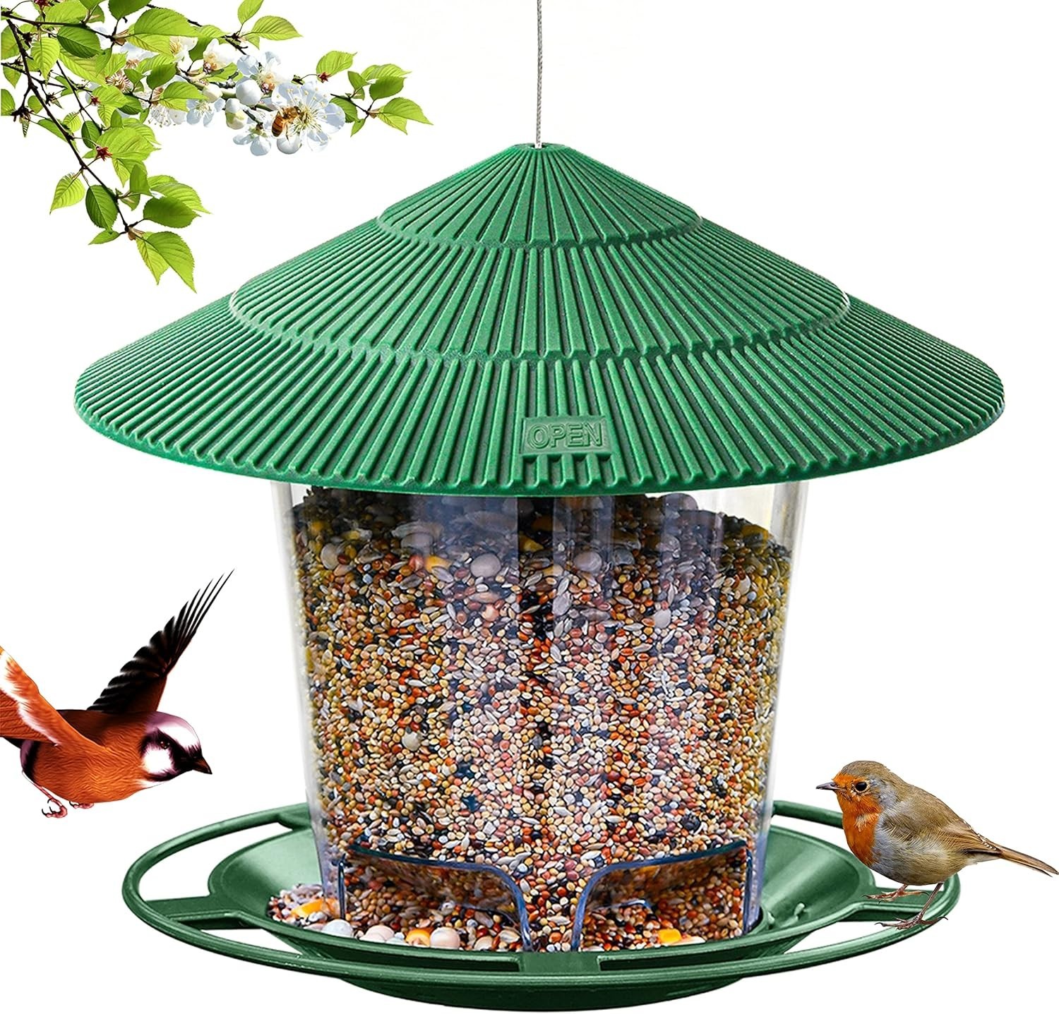 Squirrel-Proof Outdoor Hanging Bird Feeder – 2.9 lb Seed Capacity in Green