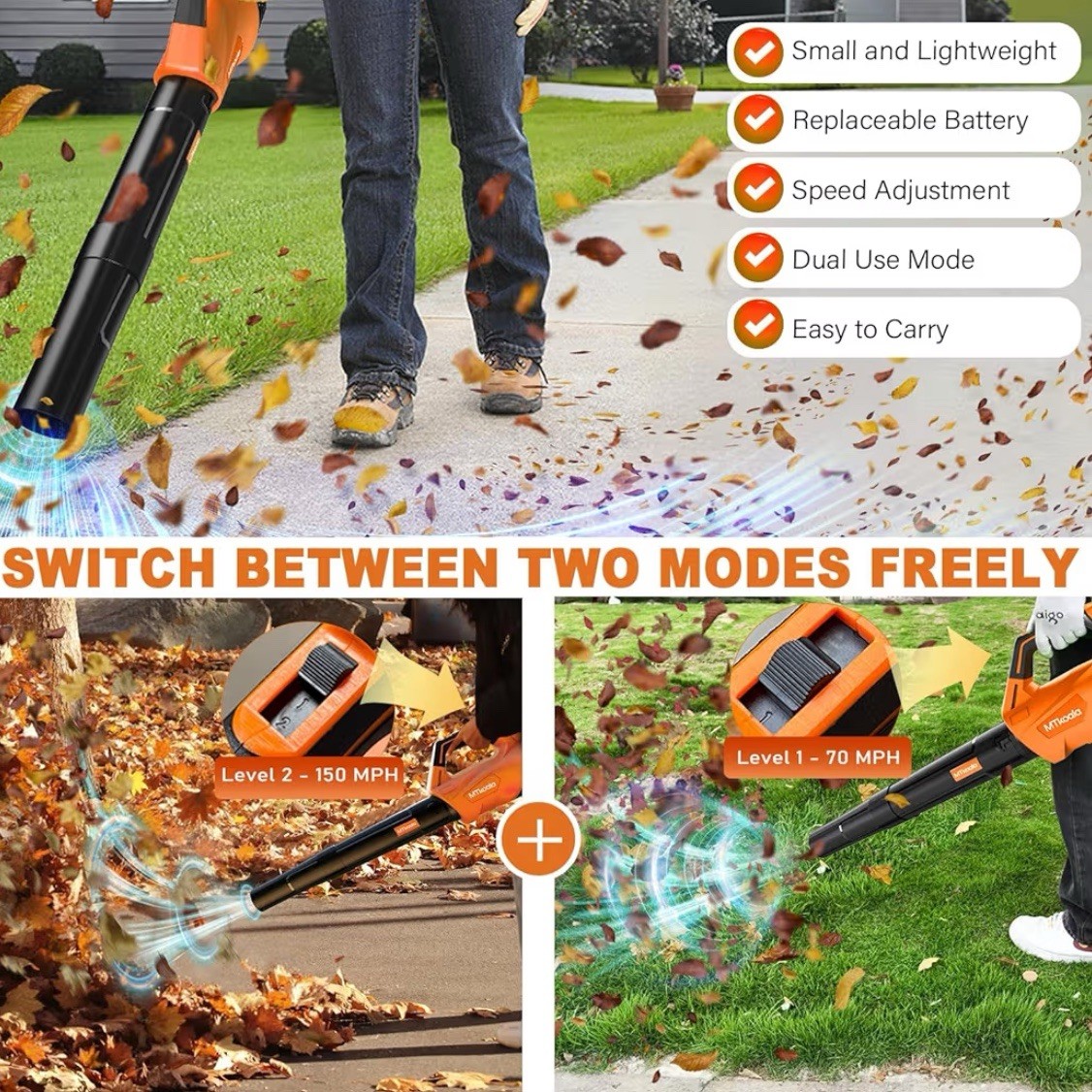 2026 Leaf Blower, Cordless with 2 * 2.6AH Batteries, Fast Charger, 450CFM 150MPH