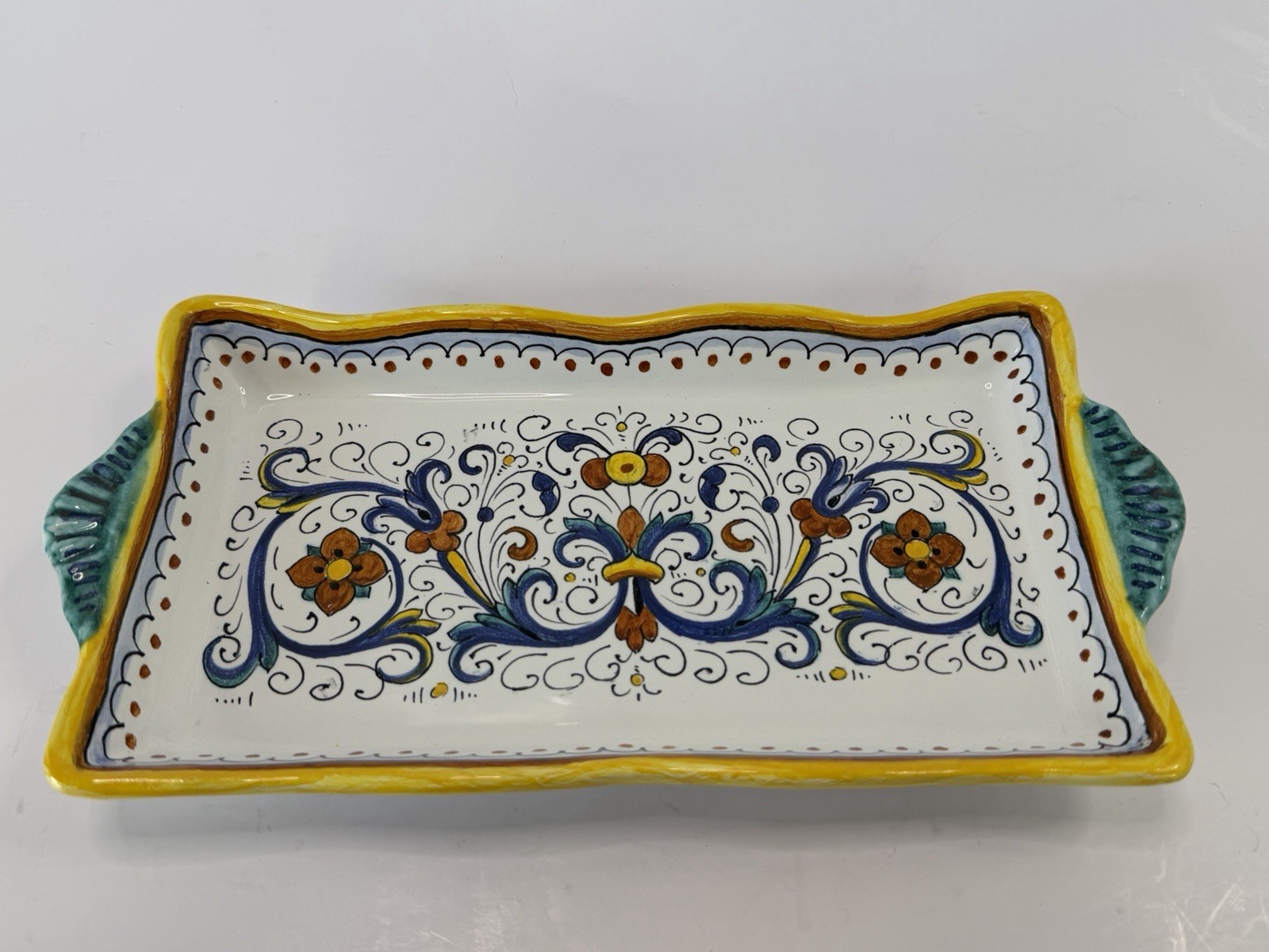 Vtg Grazia Deruta Italy Majolica Hand Handled Rectangular Serving Platter Tray