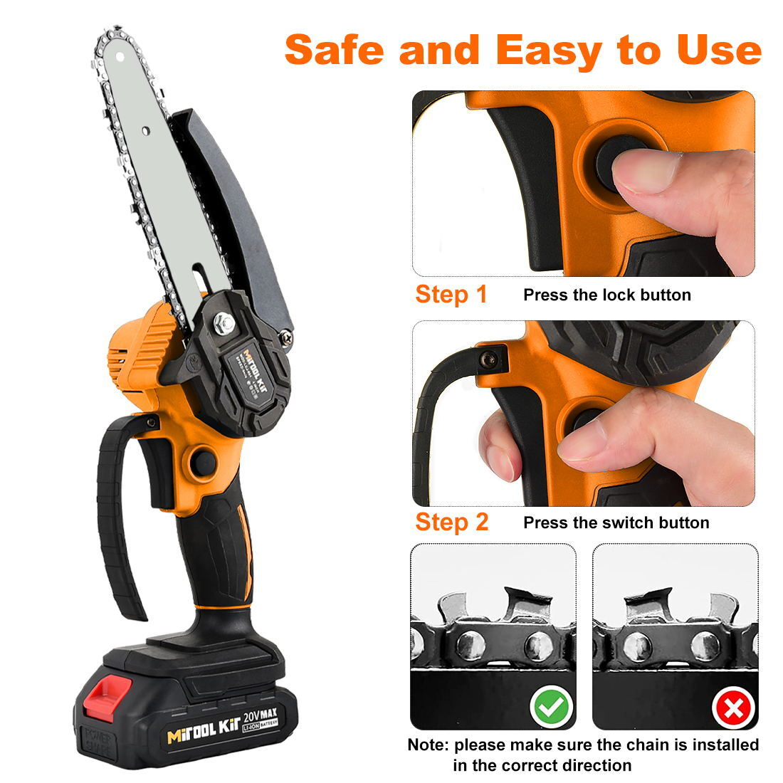 6inch Electric Mini Chainsaw Handheld Cordless Wood Cutter Saw with 2 Battery