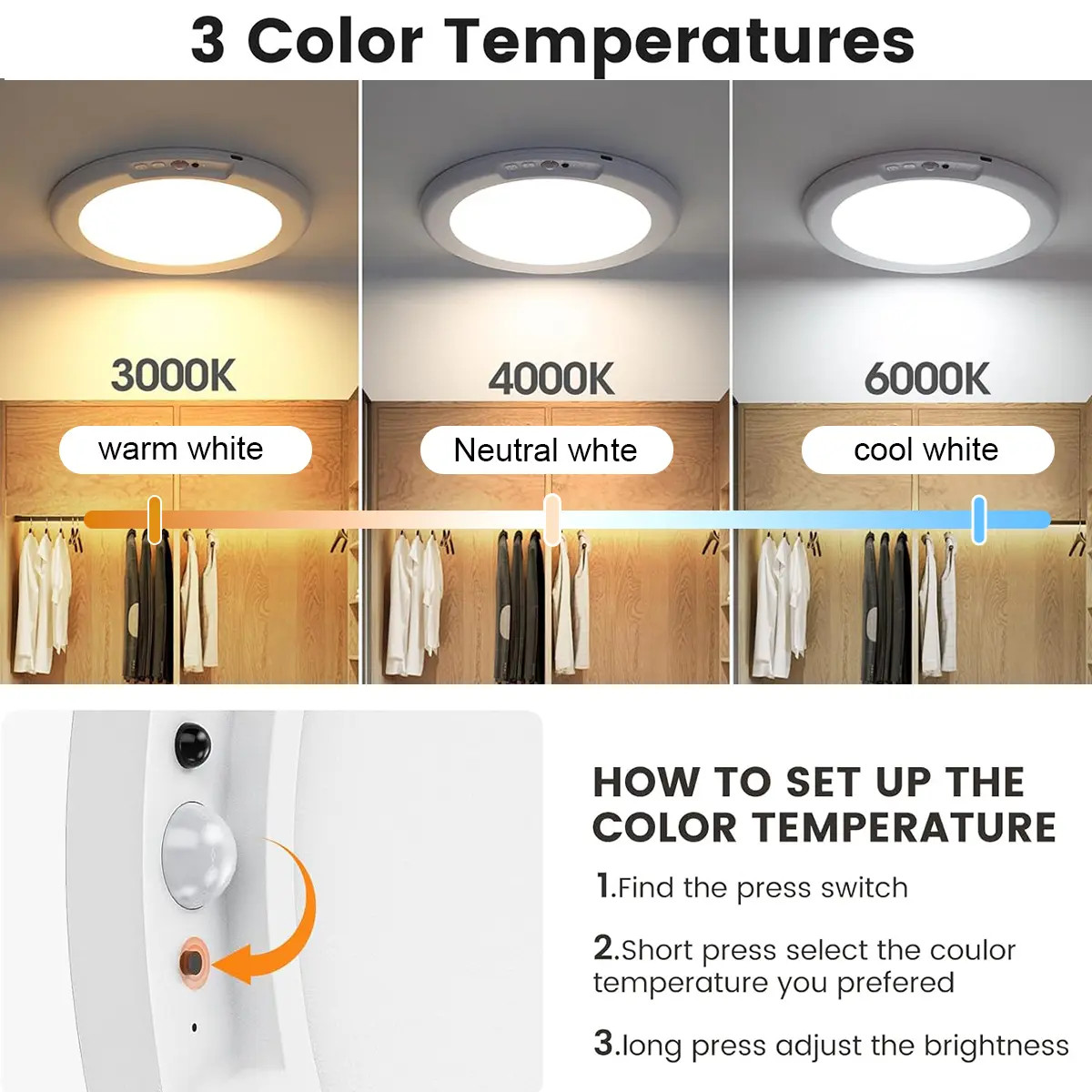 GMOX Rechargeable Motion Sensor Ceiling Light 2/4Pack with Remote