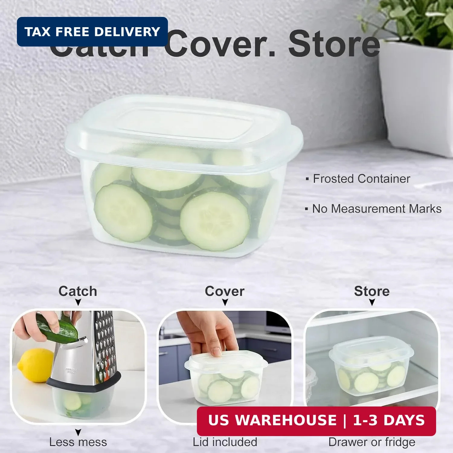 Ourokhome Cheese Grater, Handheld Box Grater with Container & Lid, 4-Sided Stain