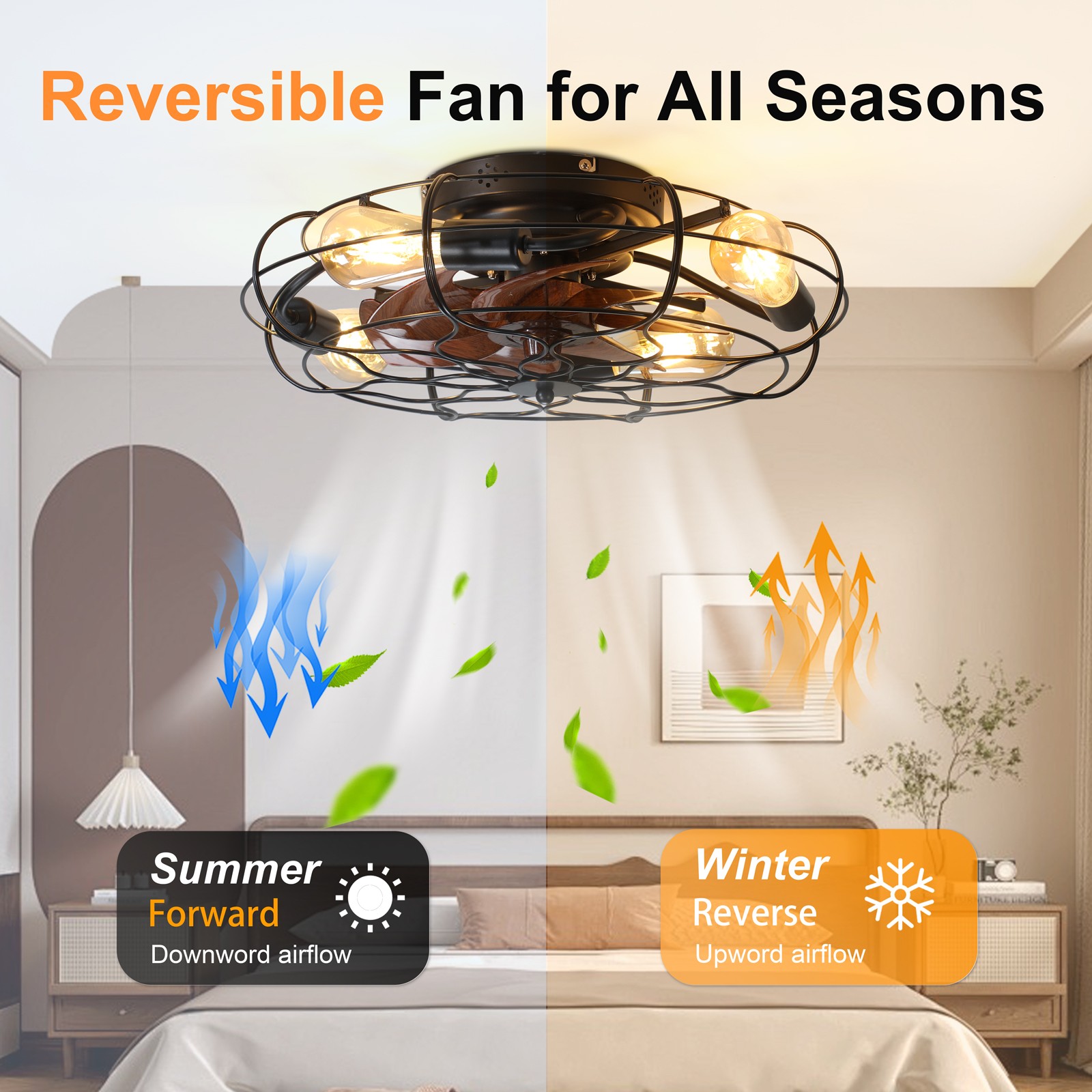 19.7″ Ceiling Fan Light 6-Speed Low Noise 30 dB for Bedroom/Living Room Kitchen