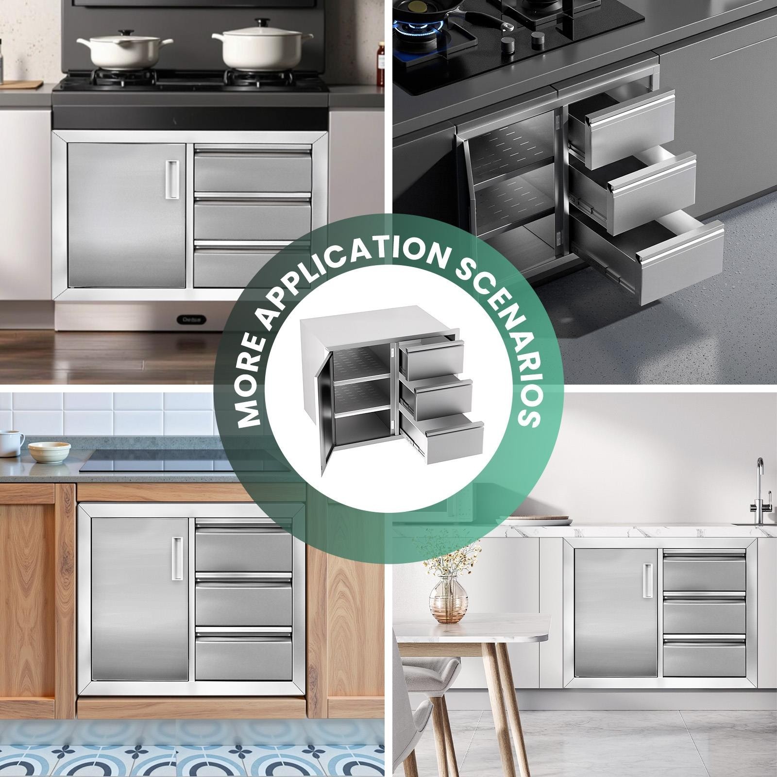 Outdoor Kitchen Door Drawer Combo 28″x22″ BBQ Triple Drawers & Access Cabinet