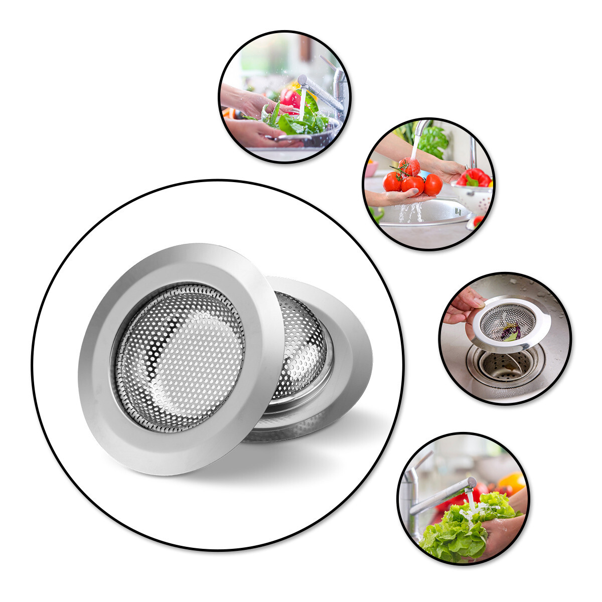 2PCS 4.5″ Kitchen Bathroom Sink Strainer Stainless Steel Filter Drain Strainer