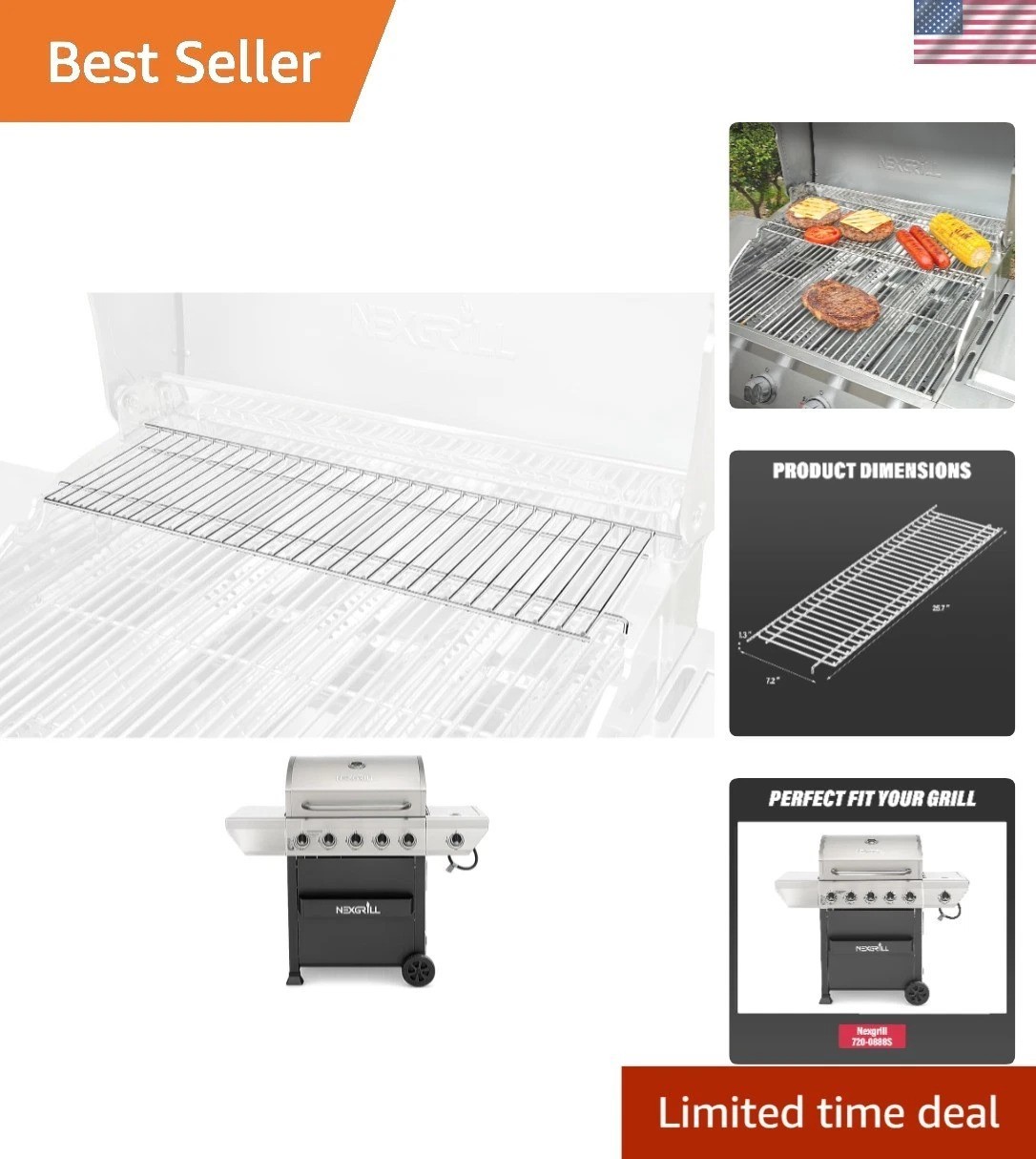 Nexgrill 720-0888S Warming Rack – Stainless Steel, Easy to Clean, 25.7″ x 7.2″