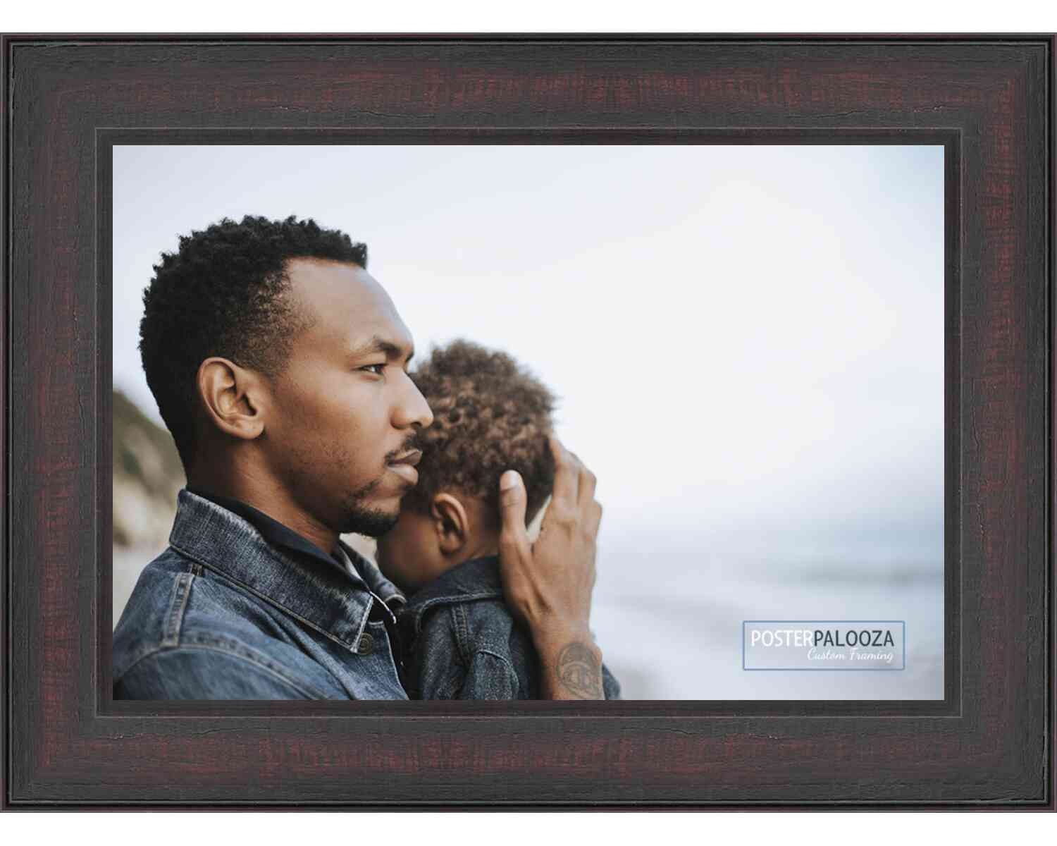 Panoramic Distressed Brown Picture Frame – UV Acrylic, Backing, Hanging Hardware