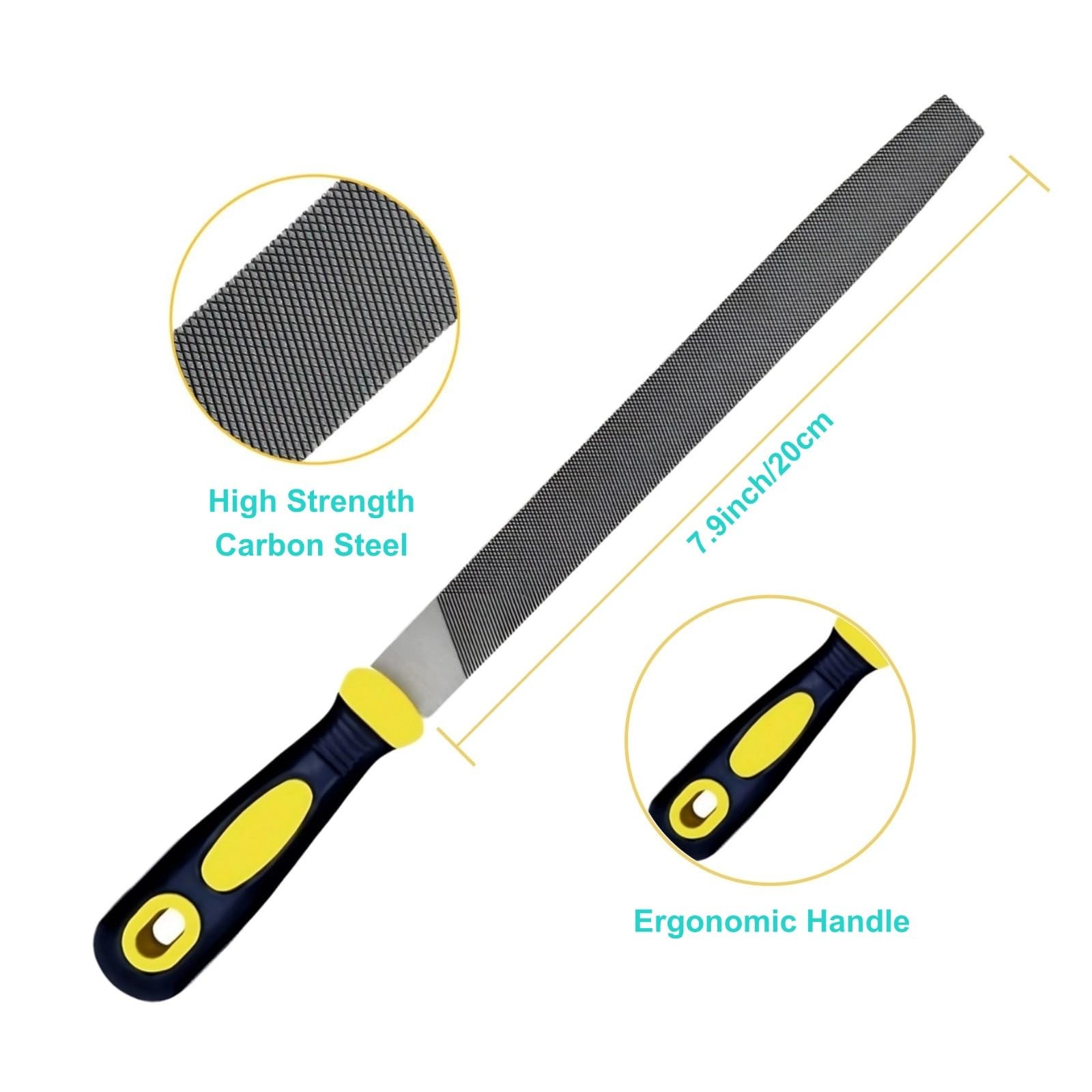 3 pcs Metal File Set, 8-inch,Professional High Carbon Steel File, Includes Flat