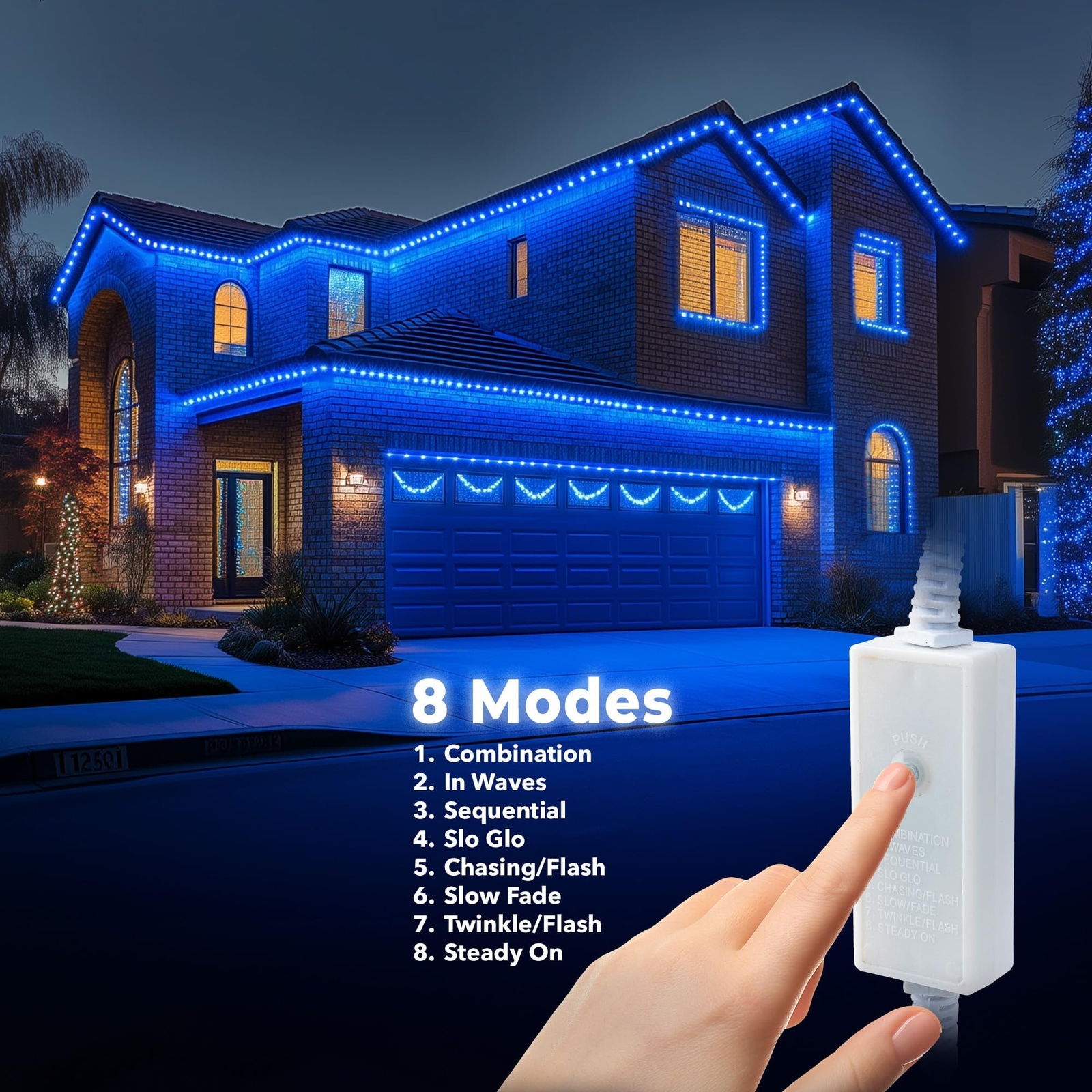 Blue 8-Mode LED Outdoor Waterproof Rope Light 10′ 25′ 50′ 100′ 150′ 300′ ft