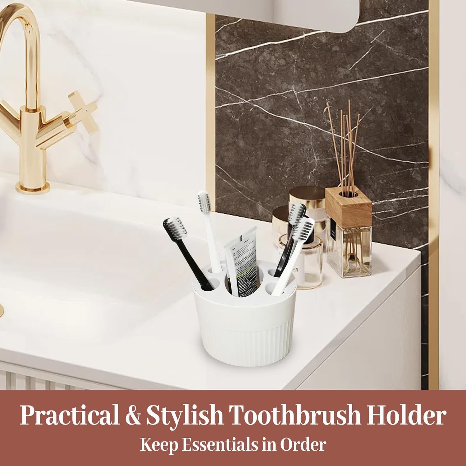 Toothbrush Holder Bathroom Toothpaste Stand Organizer Freestanding White